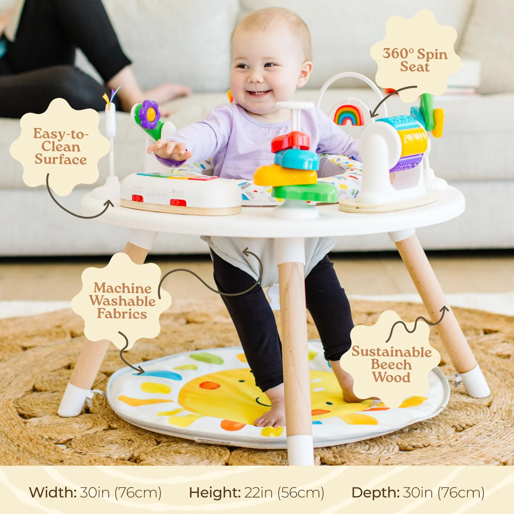 Move2Play Centre d'activités 4 en 1 pour bébé | Design inspiré de Montessori | 8 jouets interactifs | Temps du ventre, exersaucer, pull et table pour tout-petits | Indispensable pour bébé