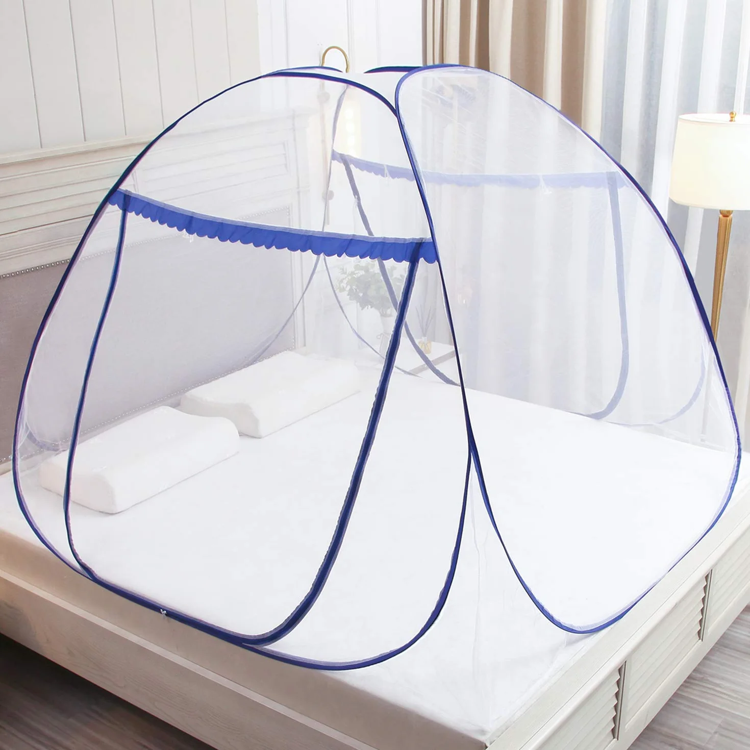 Moustiquaire Pop-up pour lit Double,180x200x150 cm, Grande Tente Portable de Voyage, Double Porte, Fermeture éclair, Installation Facile, Maille Fine, pour Chambre à Coucher, Camping