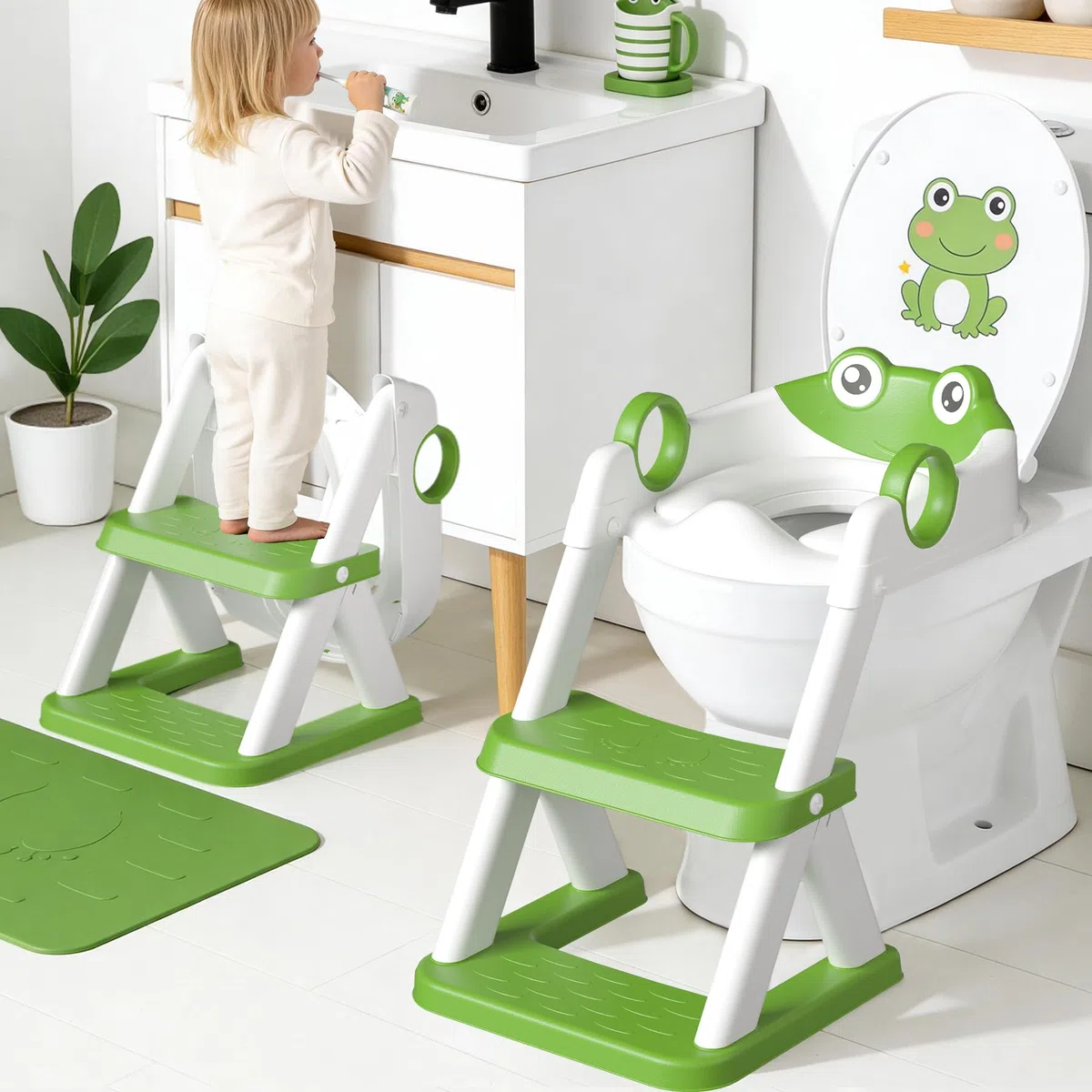 COOSEYA Grenouille Reducteur Toilette Enfant, Réducteurs de Toilettes Bebe, Adaptateur Wc Enfant 2 en 1 Pour GarçOns et Filles, avec Protection Anti éClaboussures