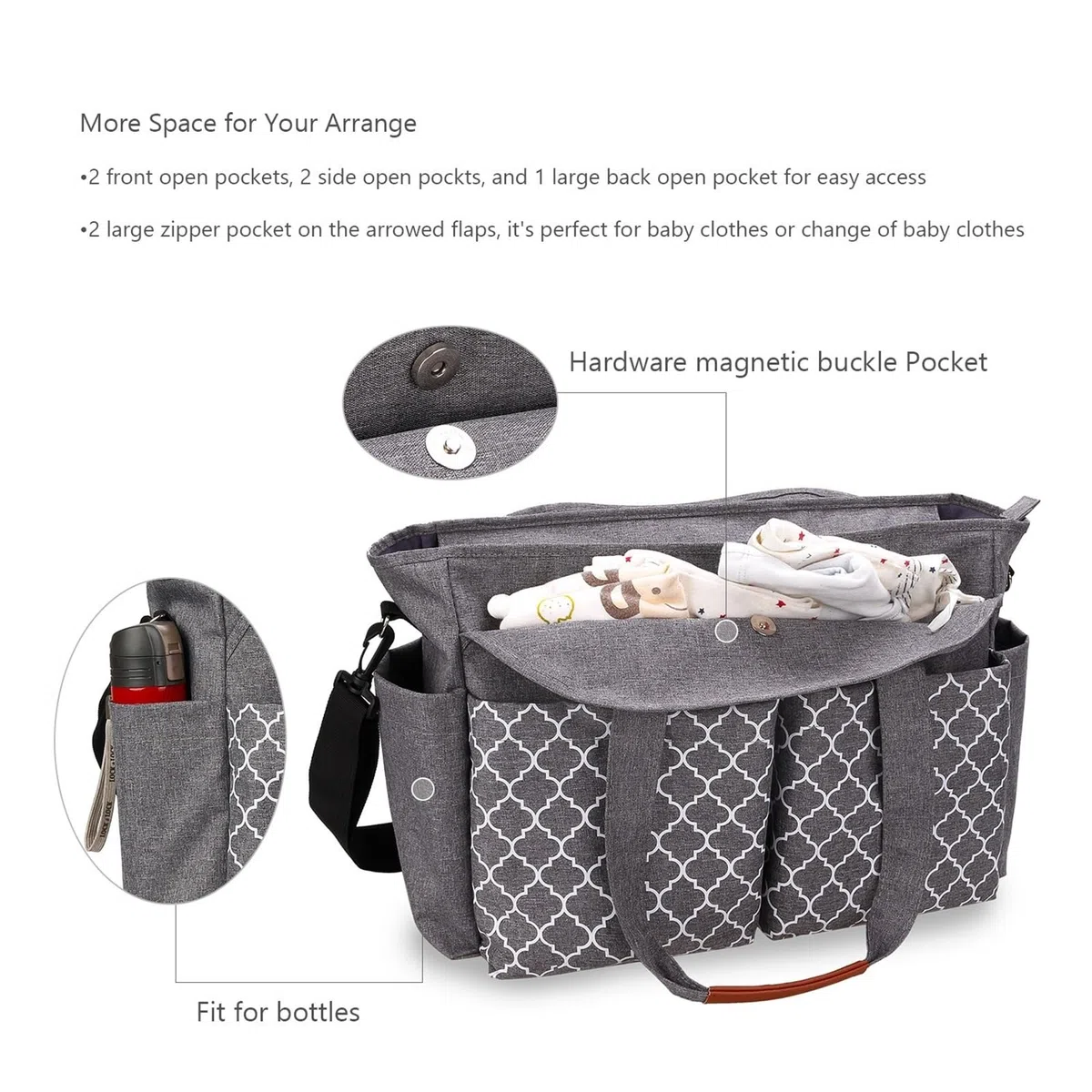 Sac À Dos Langer Pour Bébé, Sac De Rangement Voyage Étanche Grande Capacité, Main Portable Avec Tétine, Gris