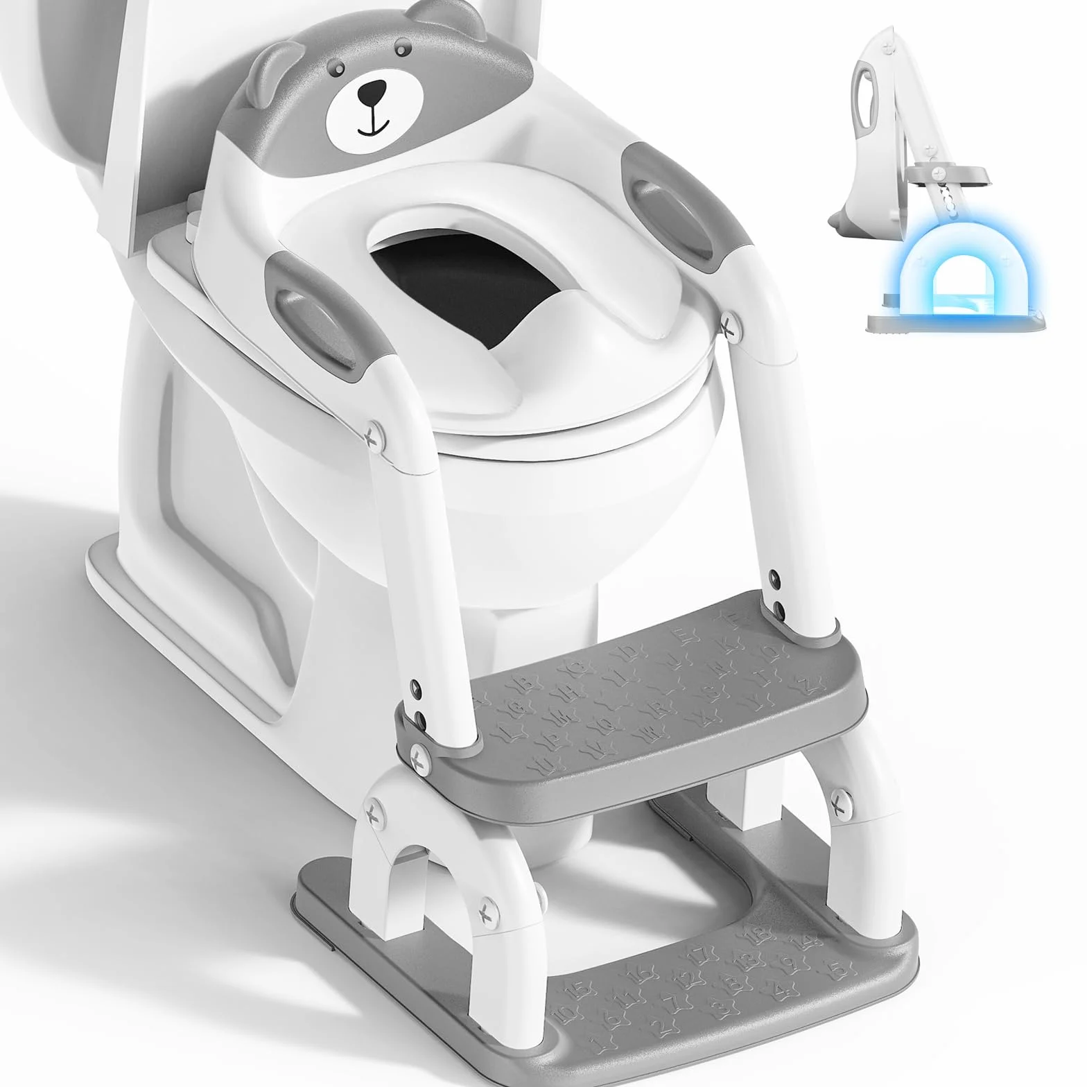 Reducteur Toilette Enfant，Améliorées Adaptateur Toilette pour Enfants Garçons et Filles，2 en 1 Rehausseur Toilette Enfant，Réglable en Hauteur et Portable，Tabouret d'escalier