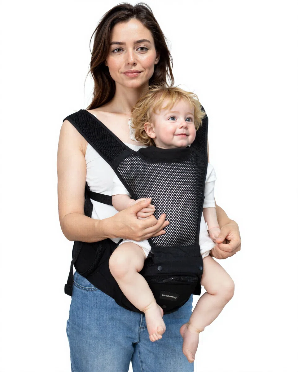 Porte-bébé avec siège hanche pour 0-36 mois (3-35 kg), 6 façons de porter, Noir