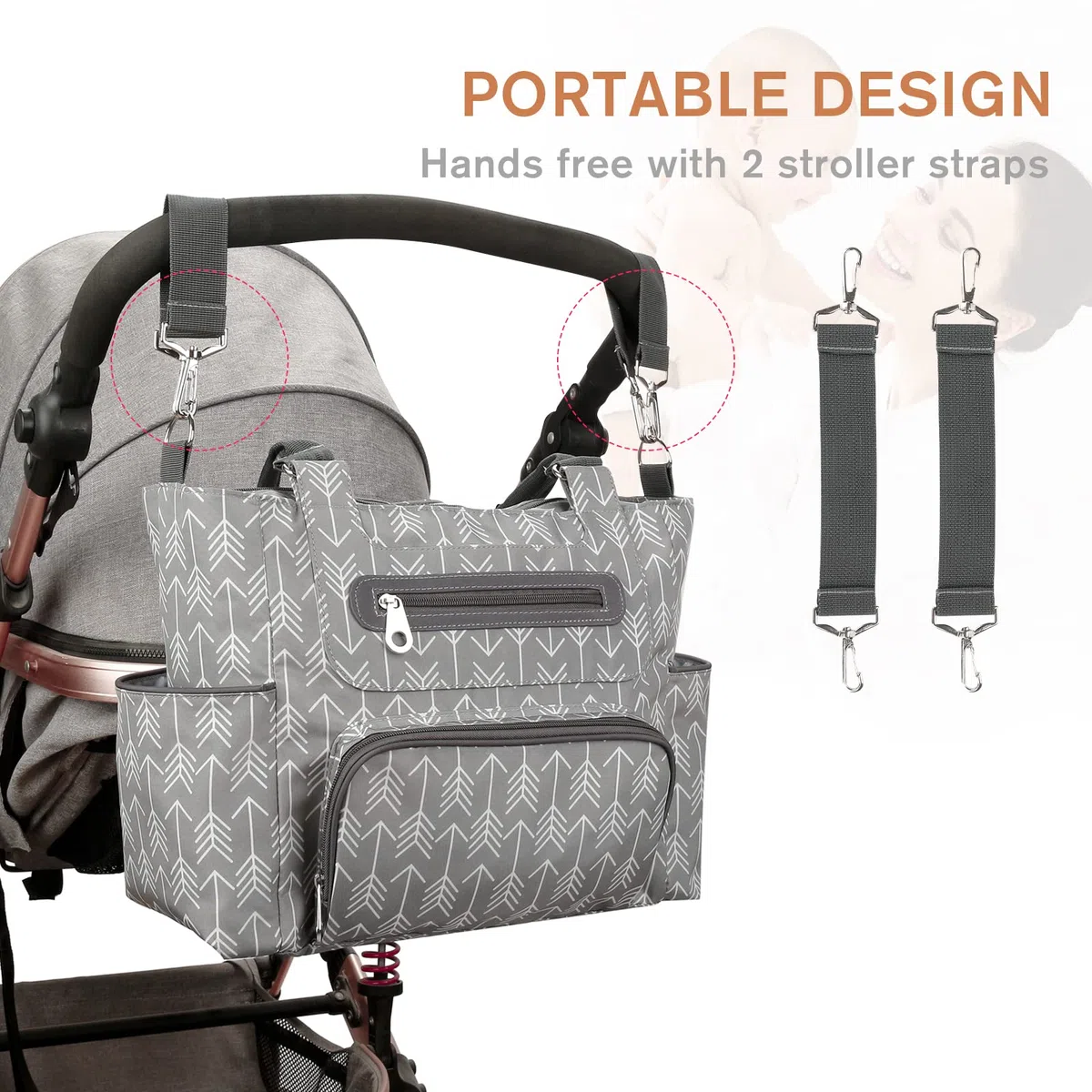 SONARIN Sac à Langer Bébé 7pces Multifonction Bandoulière avec Matelas à Langer & Crochets de Poussette