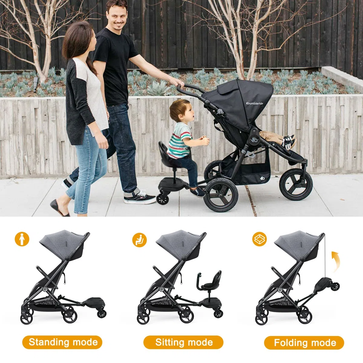 Planche de Poussette Universelle,Vihir Planches À Roulettes Pour Bébé, Buggy Board avec Siège, Adaptée Aux Enfants De 2 À 6 Ans, Avec Accoudoirs et Dossier, Démontage en un Clic