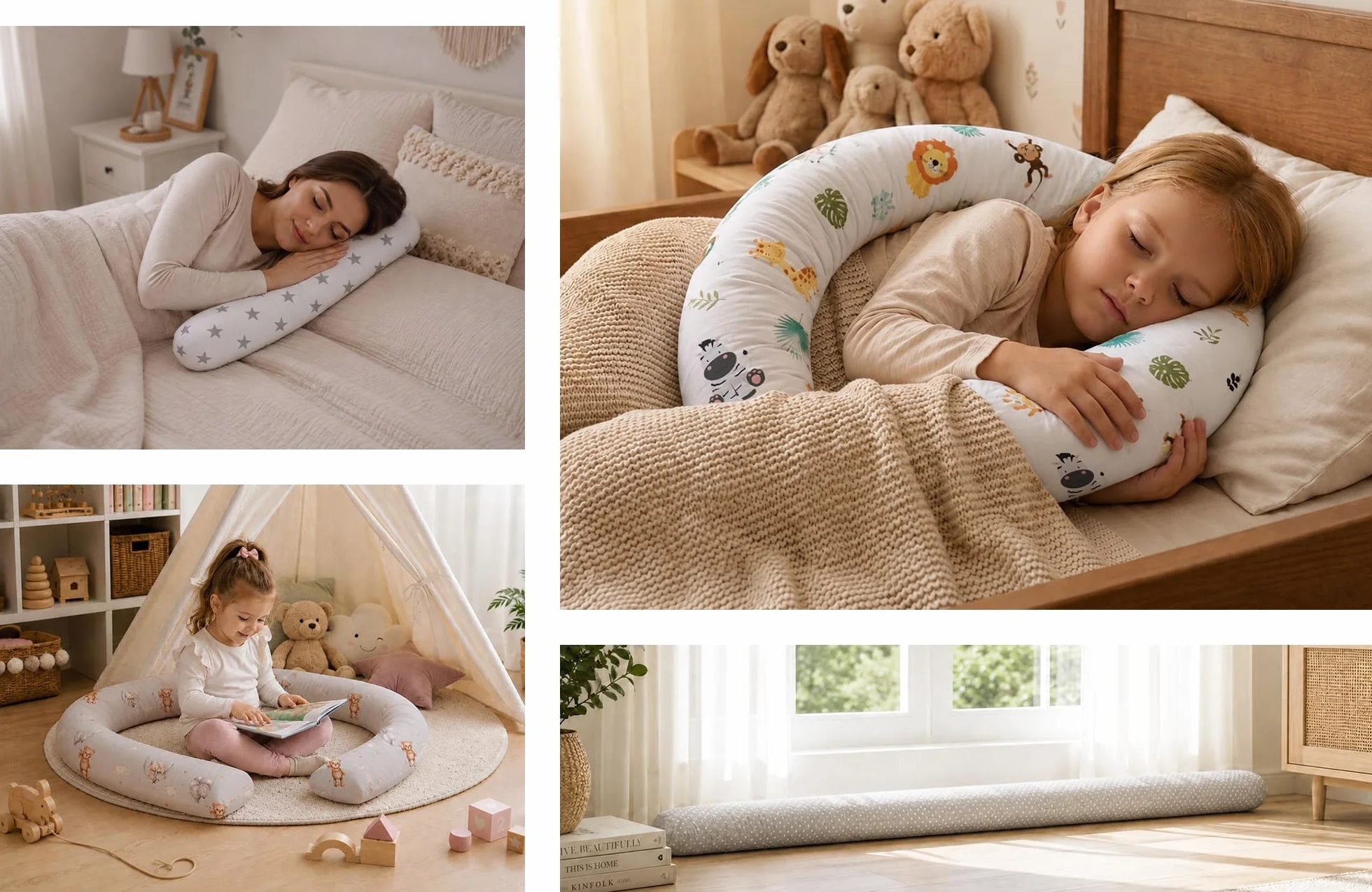 Totsy Baby Coussin serpentin XXL Roulé de lit Bordure - 150 cm - d’Allaitement décoratif Protection Bord Serpent XL Fait Main Motif Hiboux Gris Clair Certificat Oeko-Tex