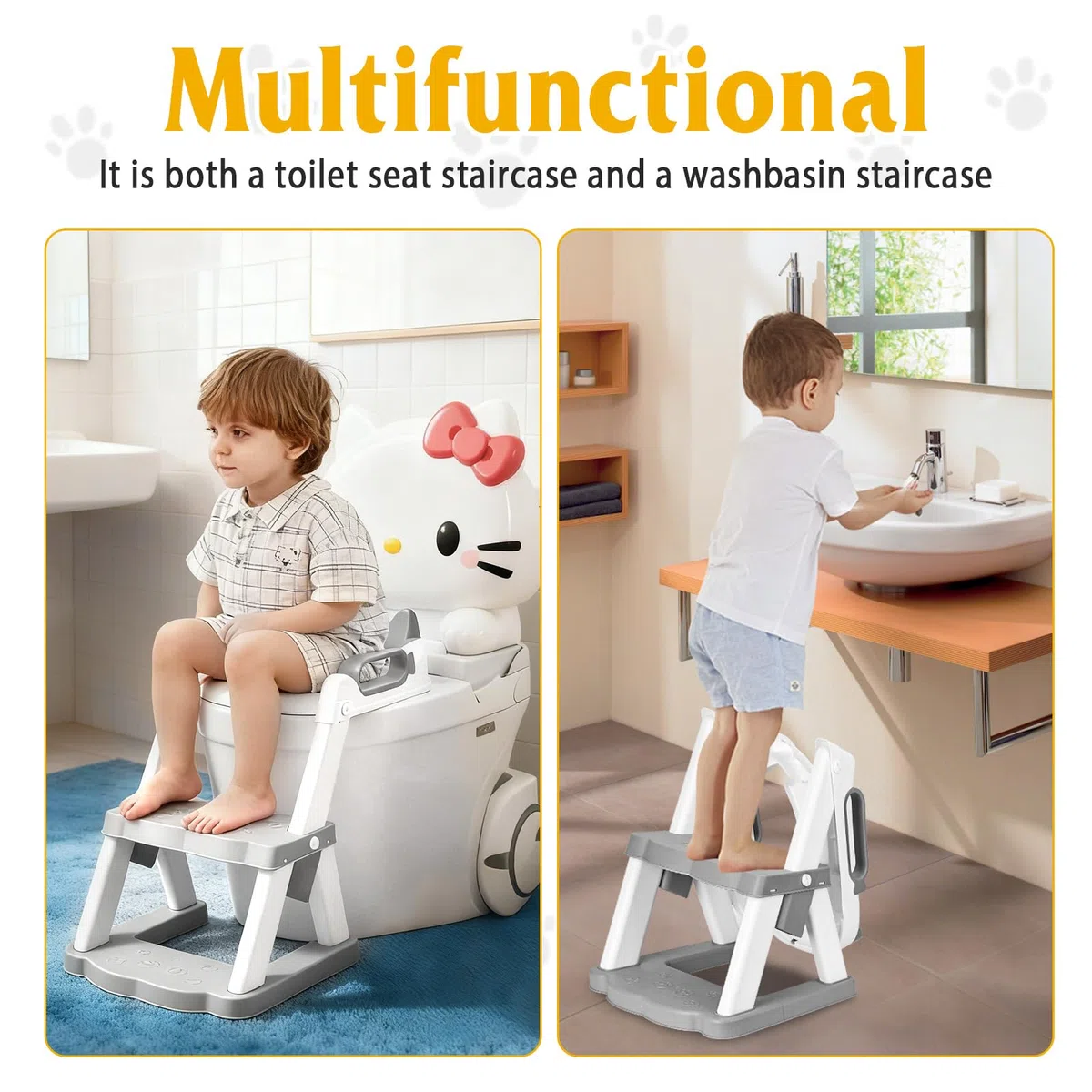 Reducteur Toilette Enfant,2 en 1 Rehausseur Toilette Enfant,Pliable Réducteurs De Toilettes Avec Escalier,Réglable en Hauteur et Portable,Adapté aux Toilettes en Forme de V, U, O
