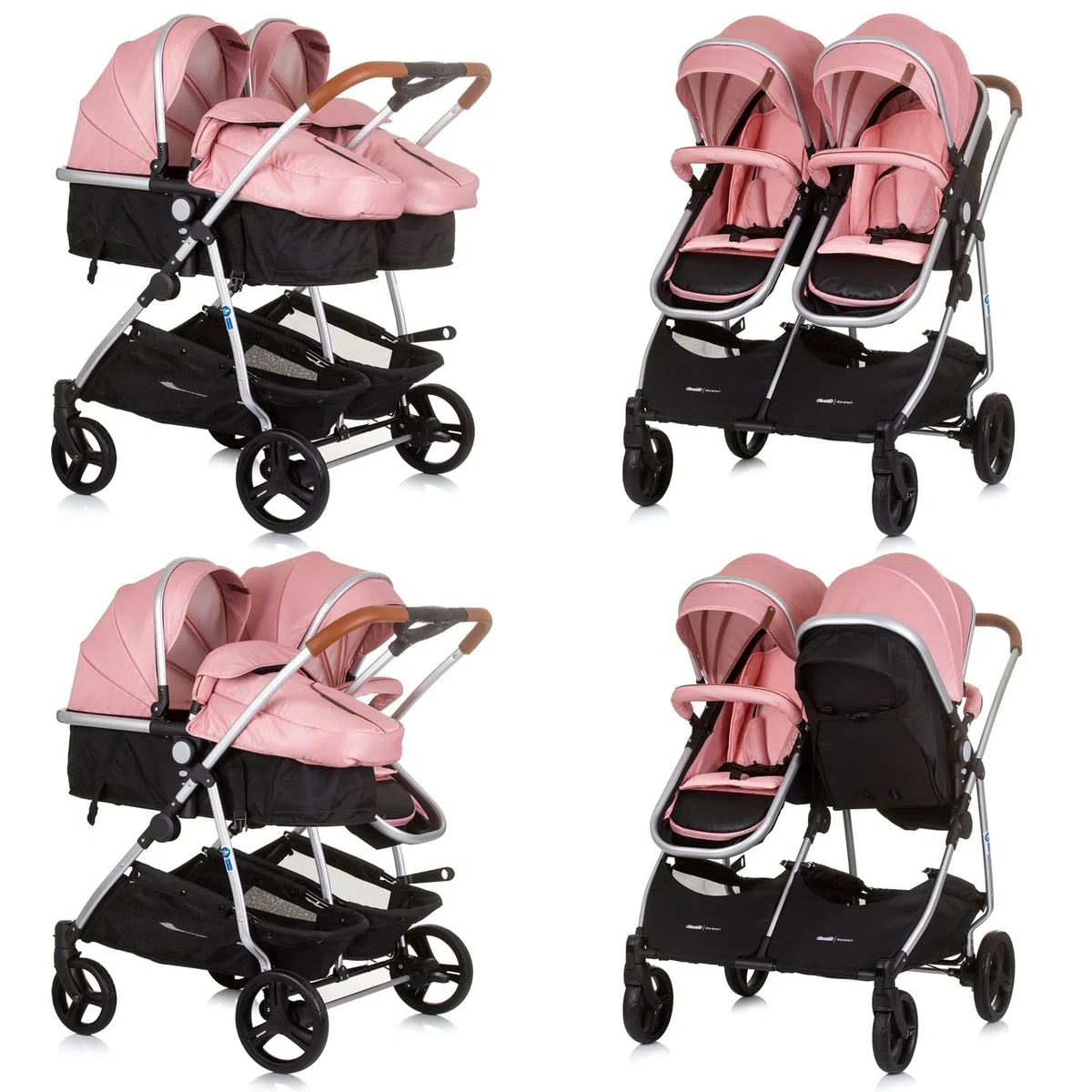 DUO SMART Poussette jumeaux ou enfants rapprochés largeur 79 cm Flamant rose sans cosy