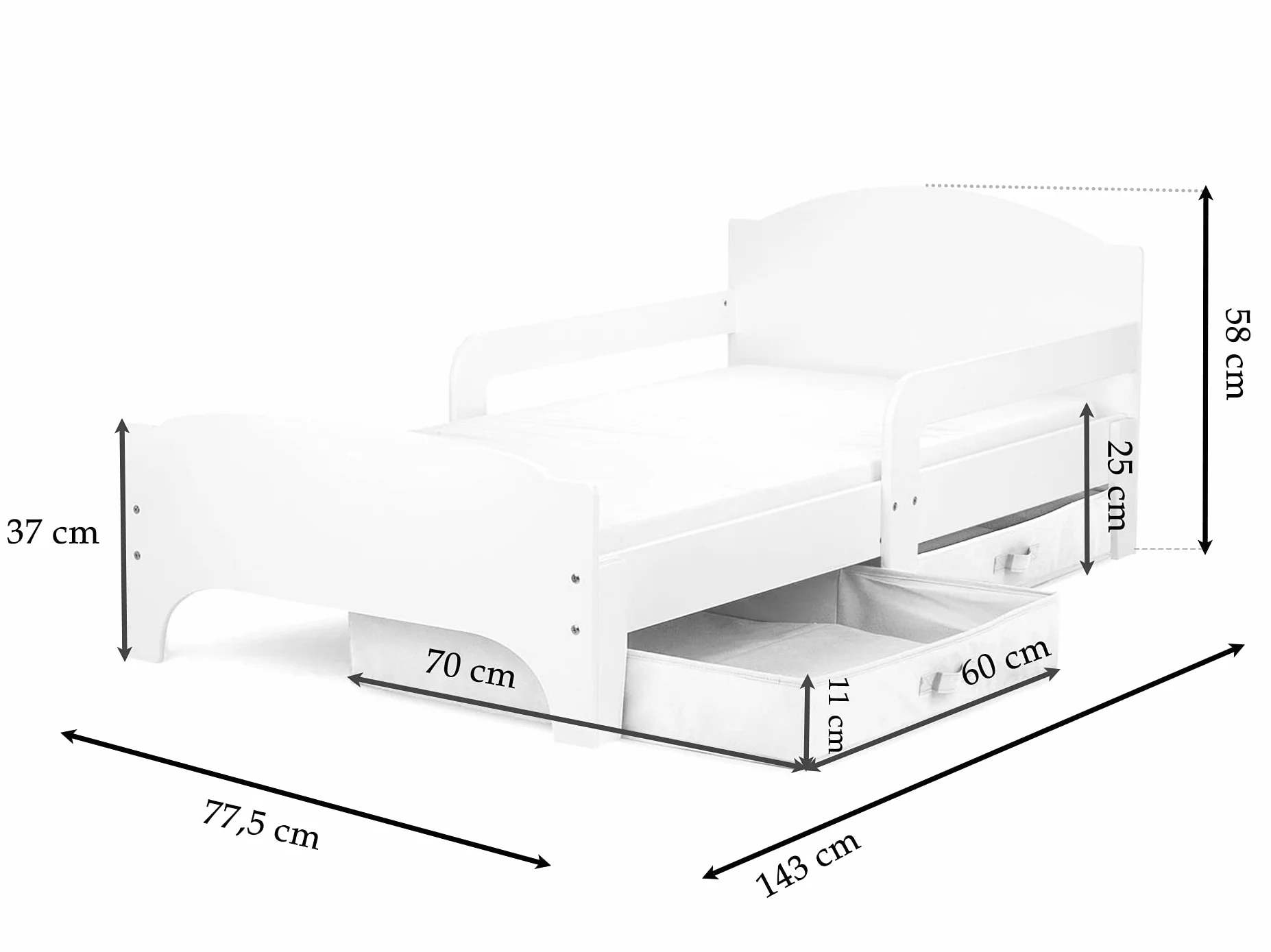 Leomark Moderne Lit d'Enfant 140x70 cm Avec Tiroir et Matelas 2 Pièces