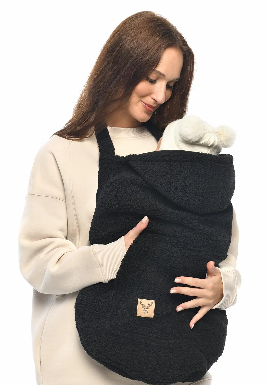 MijaCulture Housse de transport M025 Teddy universelle pour porte-bébé, écharpe et cape - Couverture chaude pour bébé noir