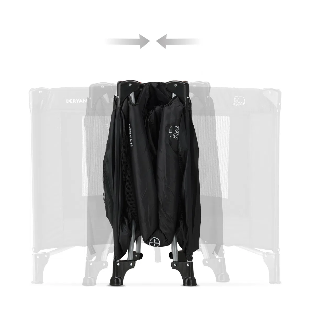 Deryan Lit Parapluie Bébé avec Matelas Inclus, 0-5 Ans (0-20 kg), Léger 4 kg, Grand Matelas, Ouverture Latérale, Design Pliable, Sac de Transport Inclus, 100 x 100 cm (Noir)