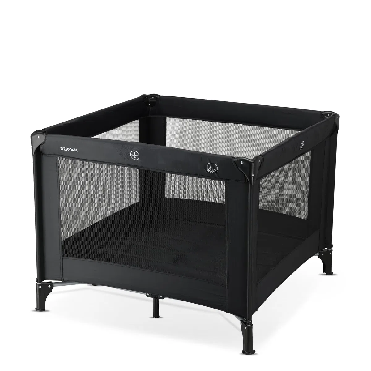 Deryan Lit Parapluie Bébé avec Matelas Inclus, 0-5 Ans (0-20 kg), Léger 4 kg, Grand Matelas, Ouverture Latérale, Design Pliable, Sac de Transport Inclus, 100 x 100 cm (Noir)