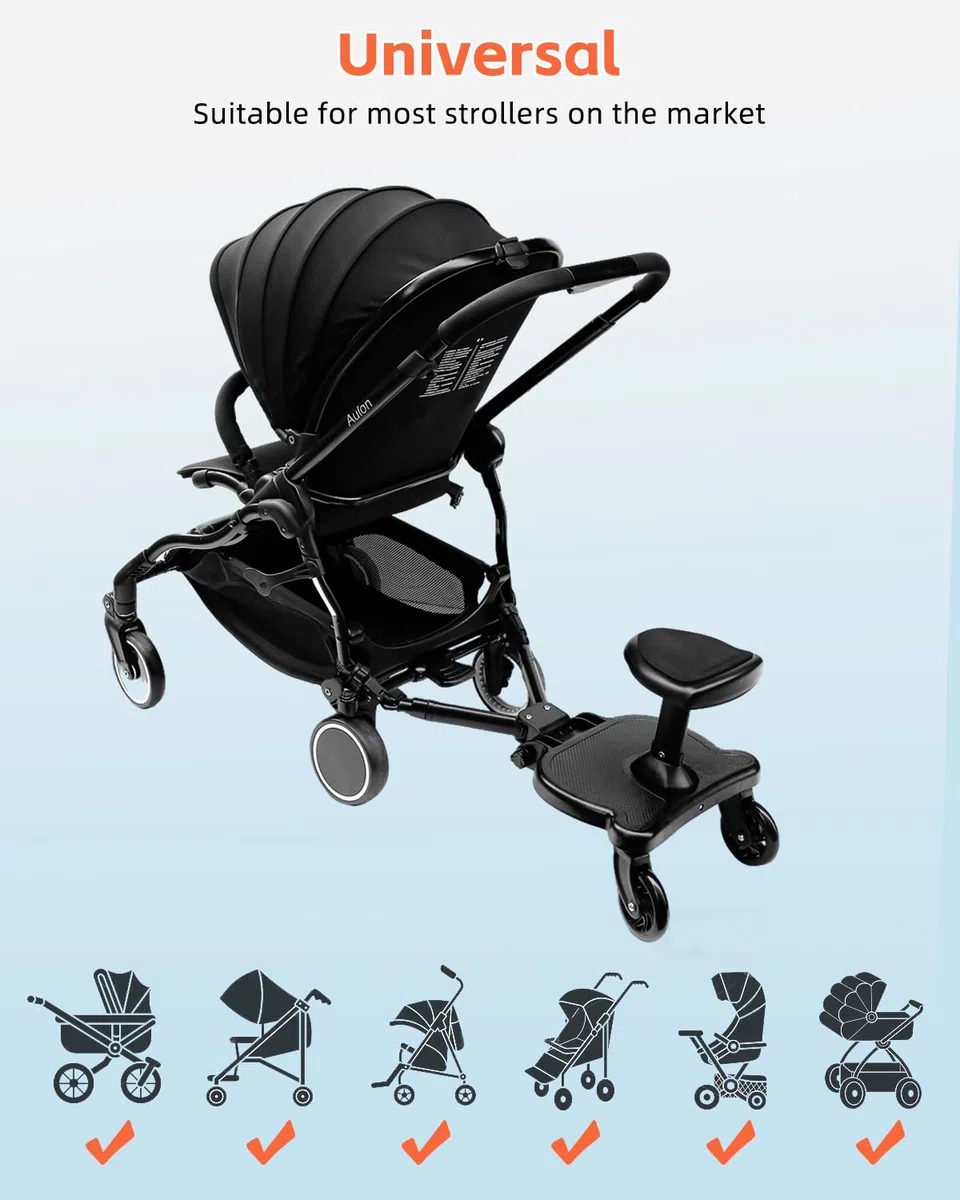 Vihir Planche Poussette Universelle avec Siège, Planches à roulettes pour bébé, Marche Pied Poussette pour Enfants de 2 à 6 Ans (25KG), Renouveler complètement