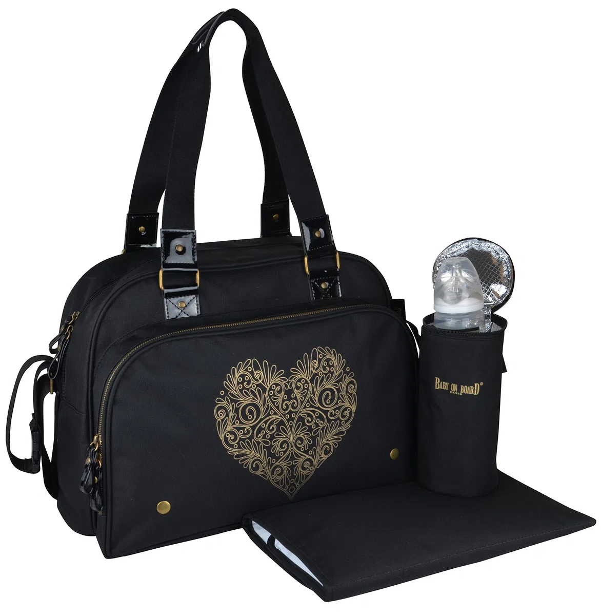 Simply Premium Love Tatoo Sac à Langer Bébé avec Matelas Isotherme Grande Capacité Noir