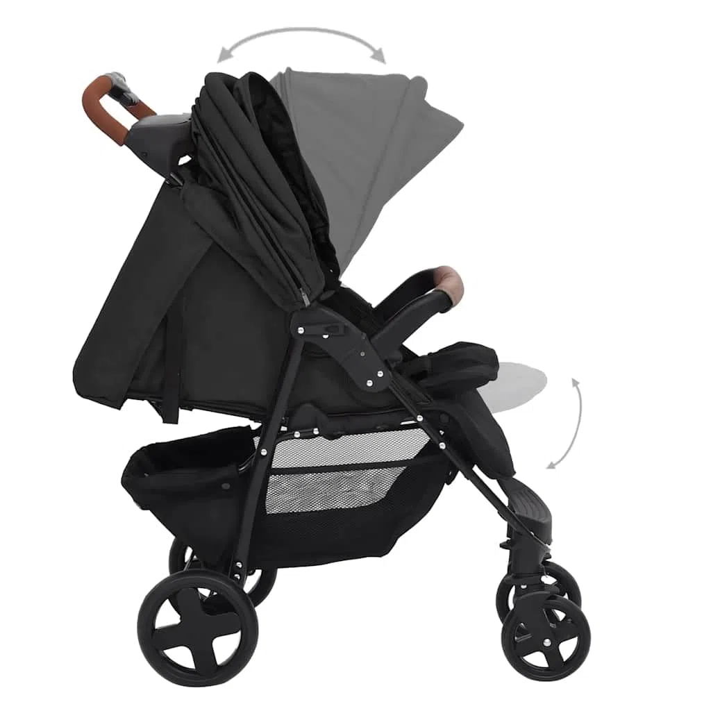 vidaXL Poussette pour Bébé 2-en-1 Landau Pliable pour Tout-petit Enfants Poussette de Voyage Protection contre Rayons UV Anthracite Acier