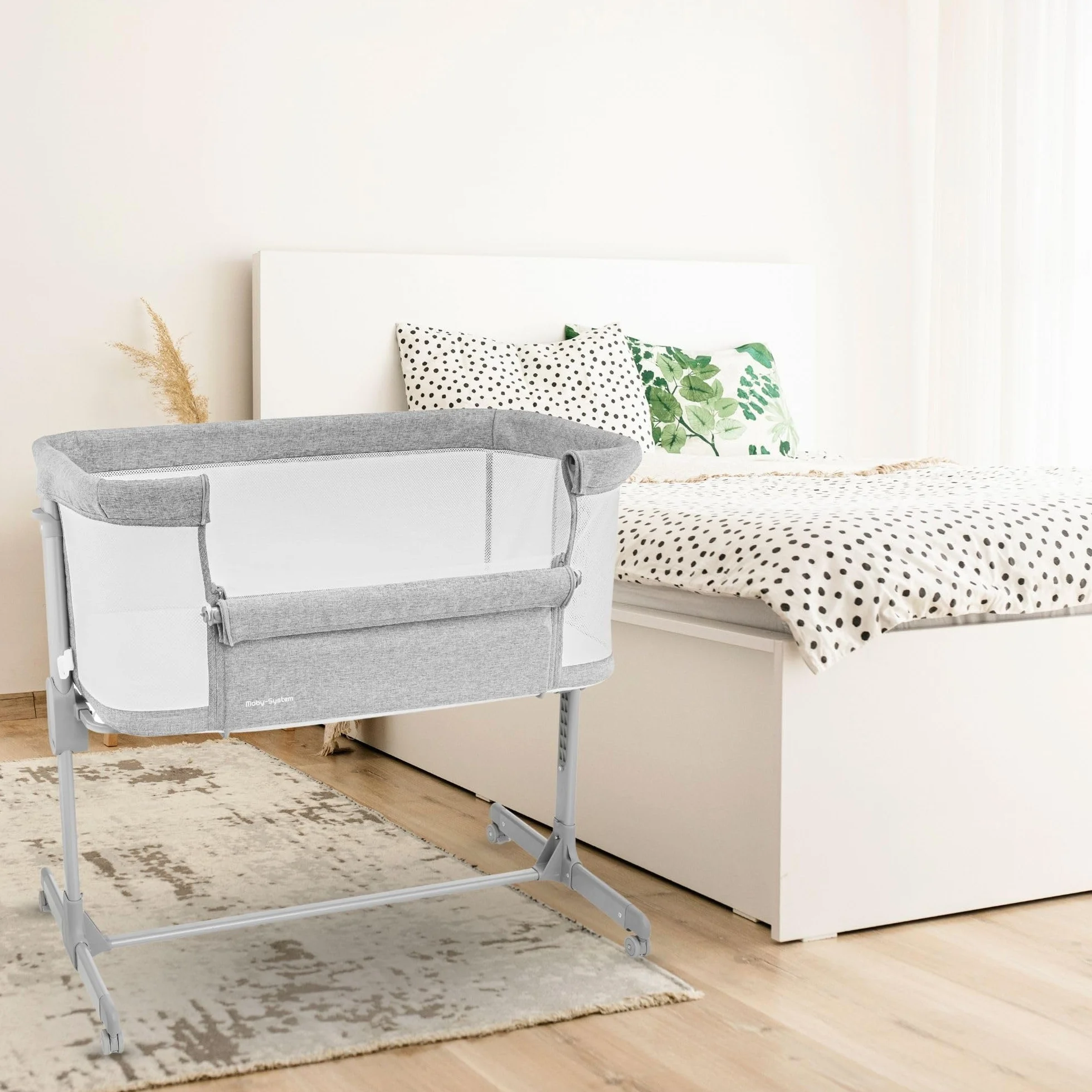 Lit Parapluie Bébé 3 en 1 Moby-System Luna avec Matelas, Cododo jusqu'à 9 kg, Hauteur Réglable 7 Niveaux