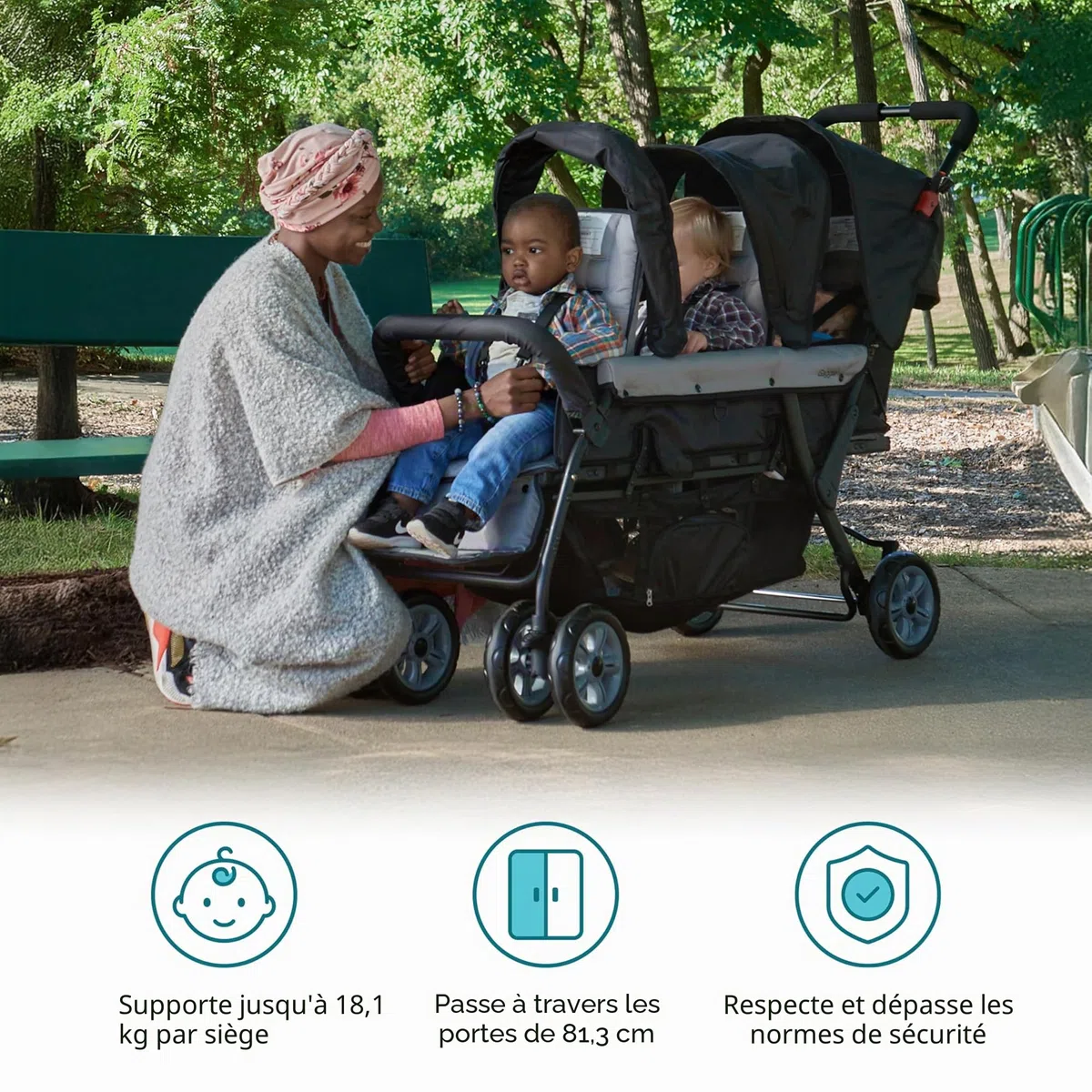 Gaggle Poussette triple Compass 3 places pour bébé et 2 tout-petits, noire