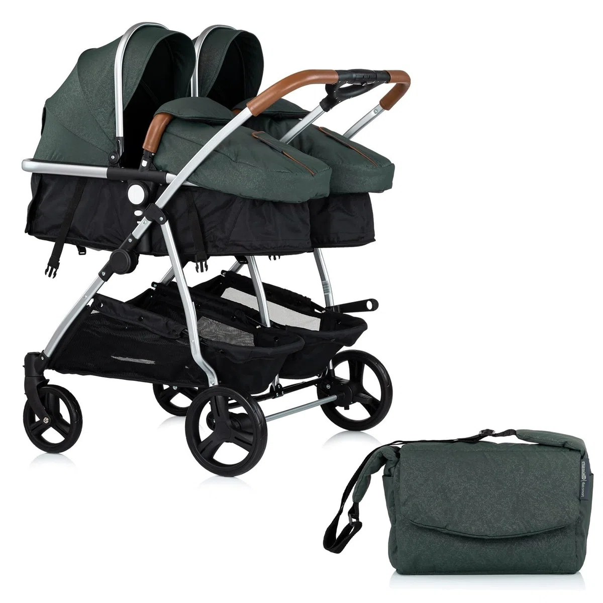 DUO SMART Poussette jumeaux ou enfants rapprochés largeur 79 cm Vert sans cosy