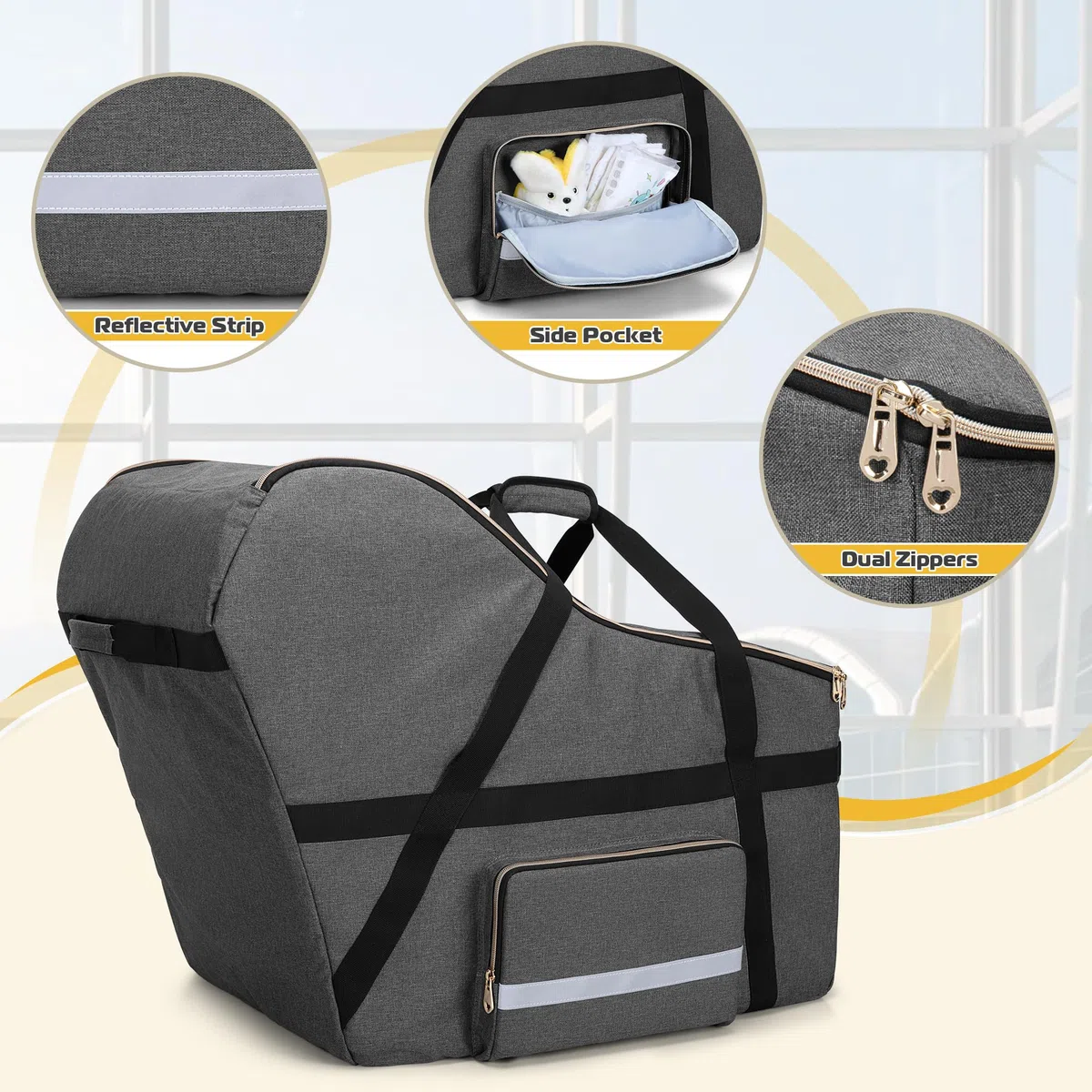 Teamoy Sac de Voyage pour siège Auto, Sac de Rangement pour siège Auto, Housse pour Tous Les sièges Auto et Base Nuna Pipa, Protection pour siège Auto pour Les Voyages en Avion, Gris