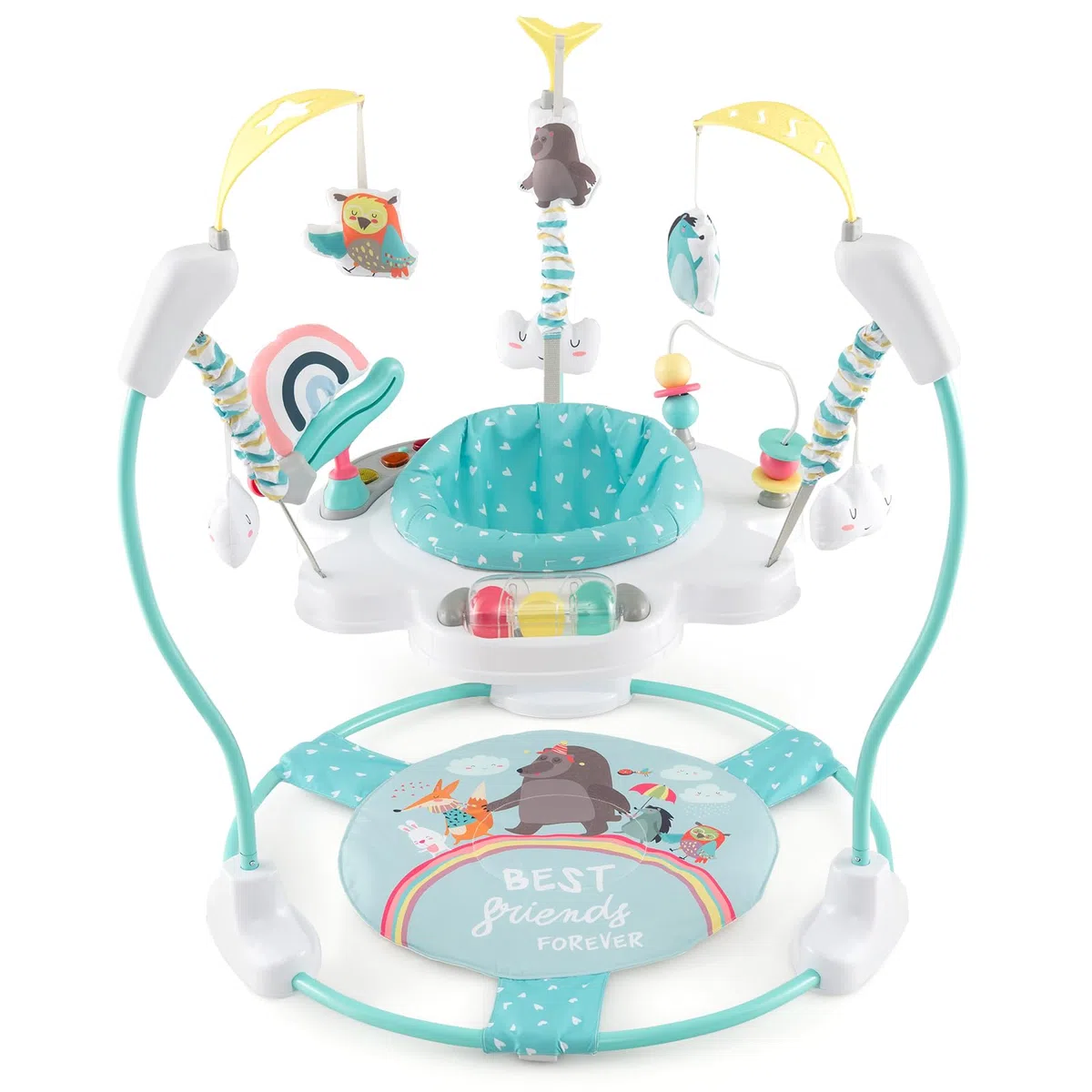 COSTWAY Jumperoo Jungle Trotteur Bébé avec Musique & Lumière, 3 Hauteurs Réglables, Siège Rotatif 360°, 6 Mois+