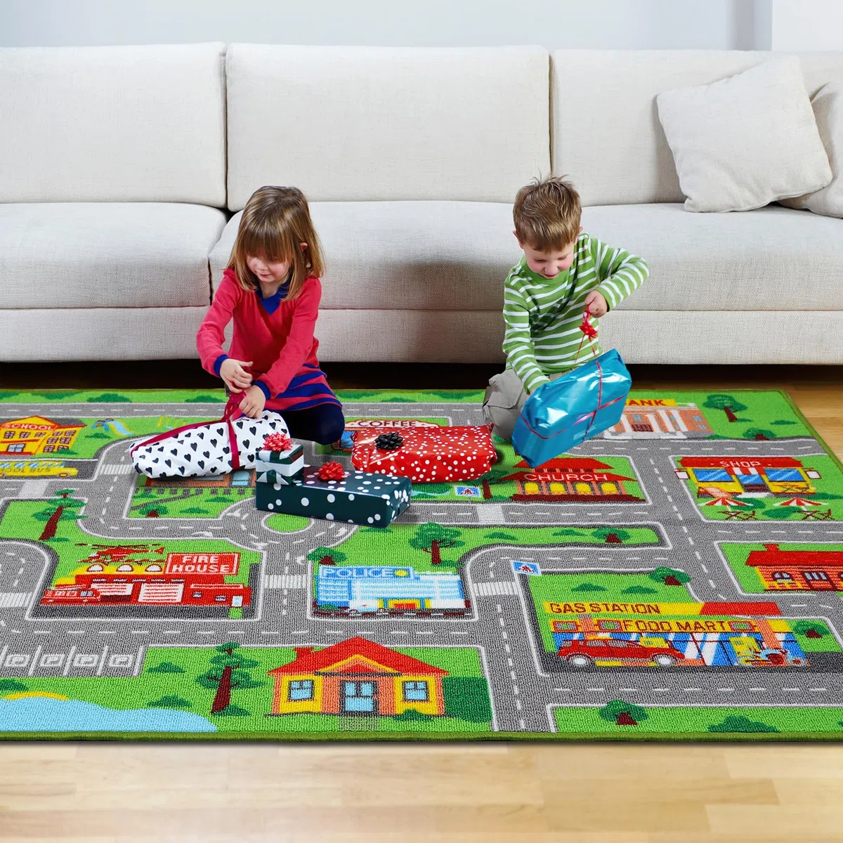 Tapis de jeu pour enfants, motif carte routière urbaine pour salle de jeux, chambre à coucher, salon (100 cm x 150 cm)