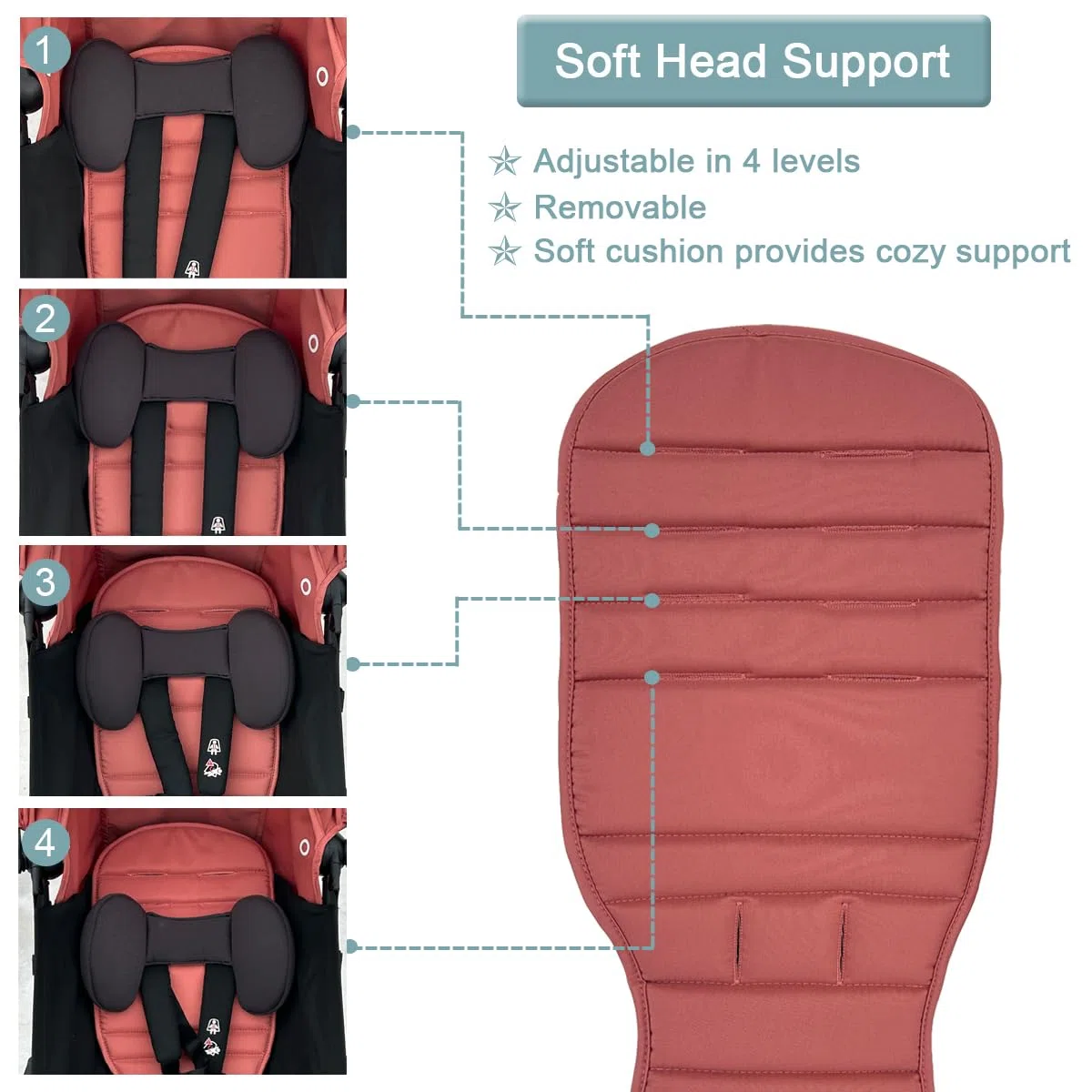 Ensemble de remplacement pour poussette compatible avec Babyzen YOYO/YOYO+/YOYO2/Stokke YOYO3,pack de 6 couleurs,coussin de siège épaissi et canopy extensible,tissu déperlant (Ginger Pink)