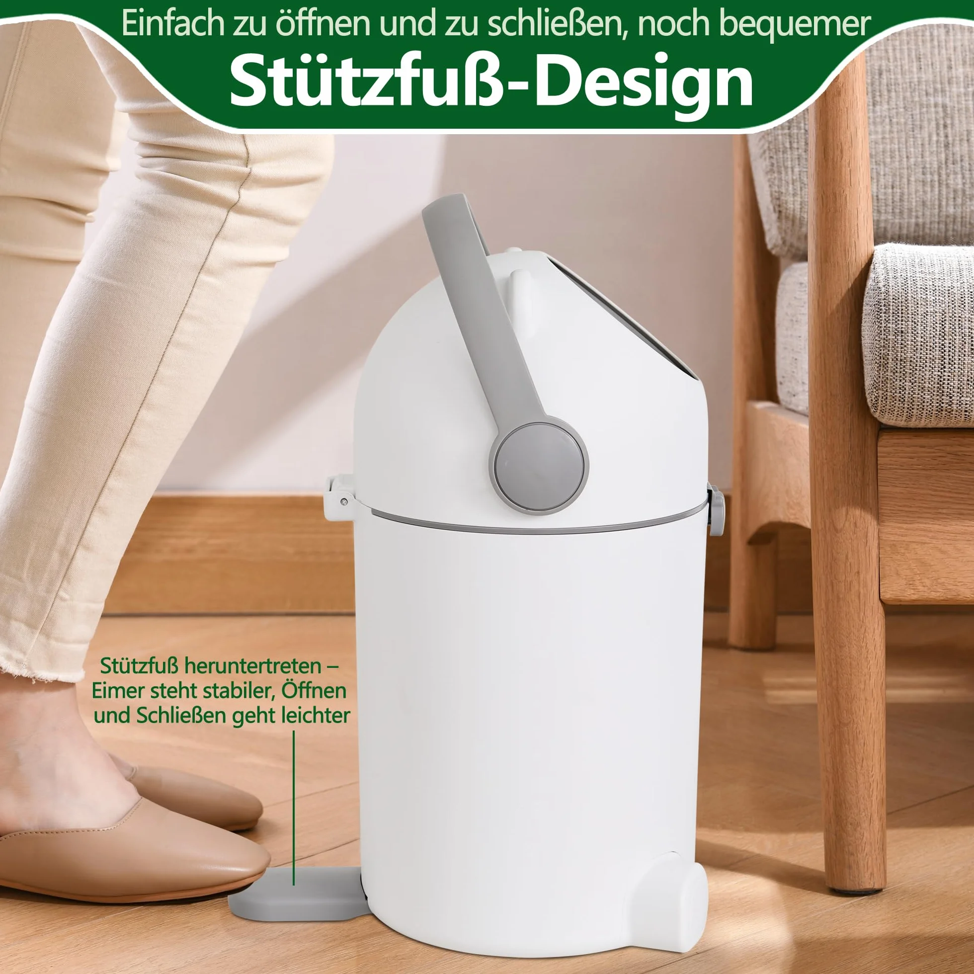 Poubelle à couches avec protection anti-odeurs, 12 l, utilisation à une main, sac universel, design d'ours mignon N2, blanc et gris pour chambre de bébé