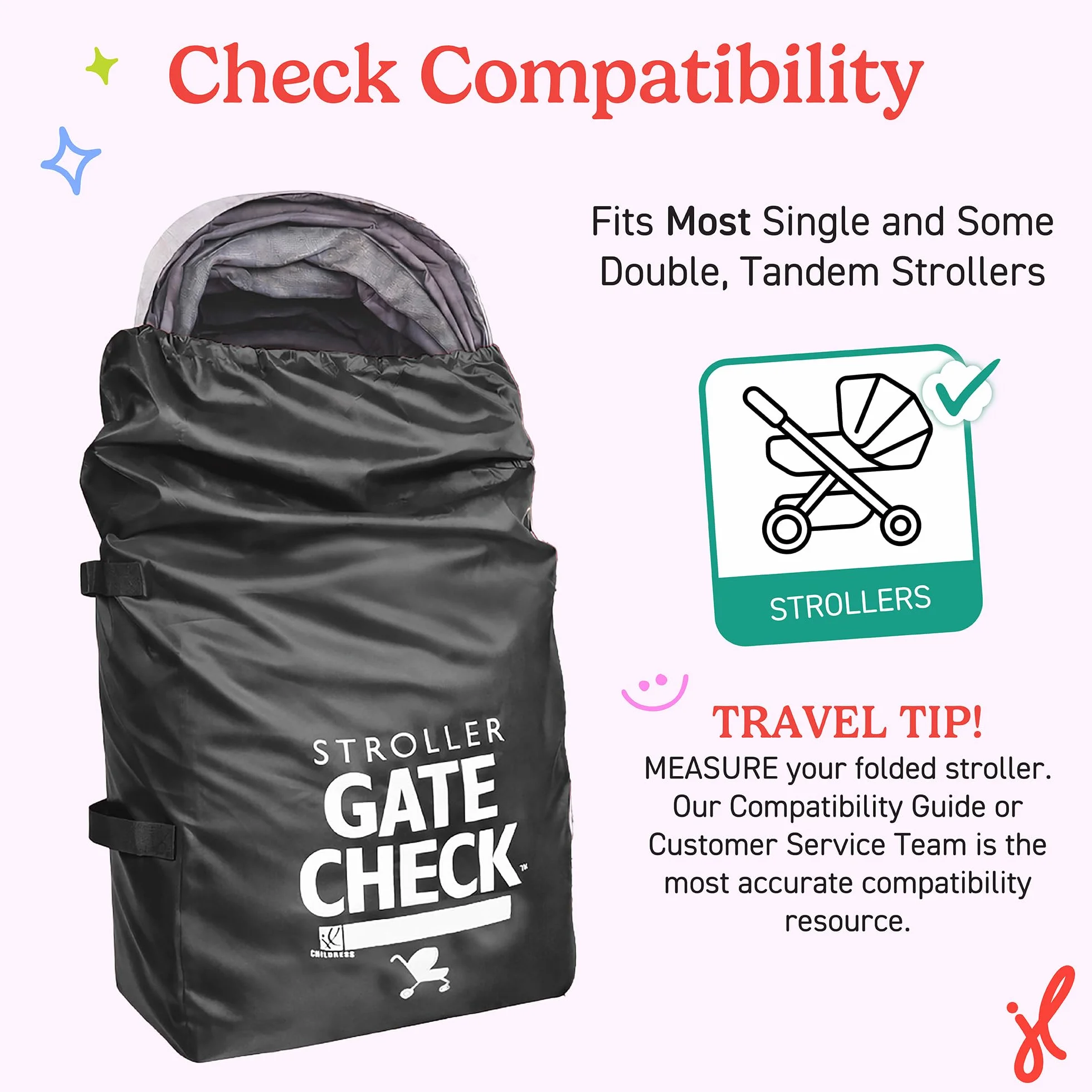 J.L. Childress Gate Check Sac pour poussettes Standard et Doubles – Sac de Voyage pour Poussette, Noir, Noir, Compacte