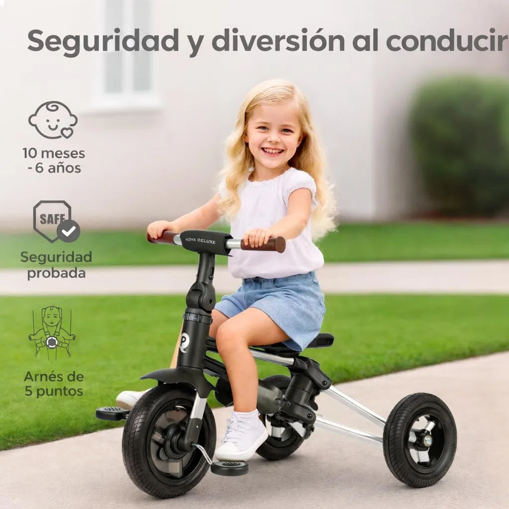 QPlay Nova Deluxe Poussette évolutive avec siège pivotant, pliable compact, capote réglable, cuir fait main, repose-pieds et freins pour enfants de 10 à 36 mois Noir