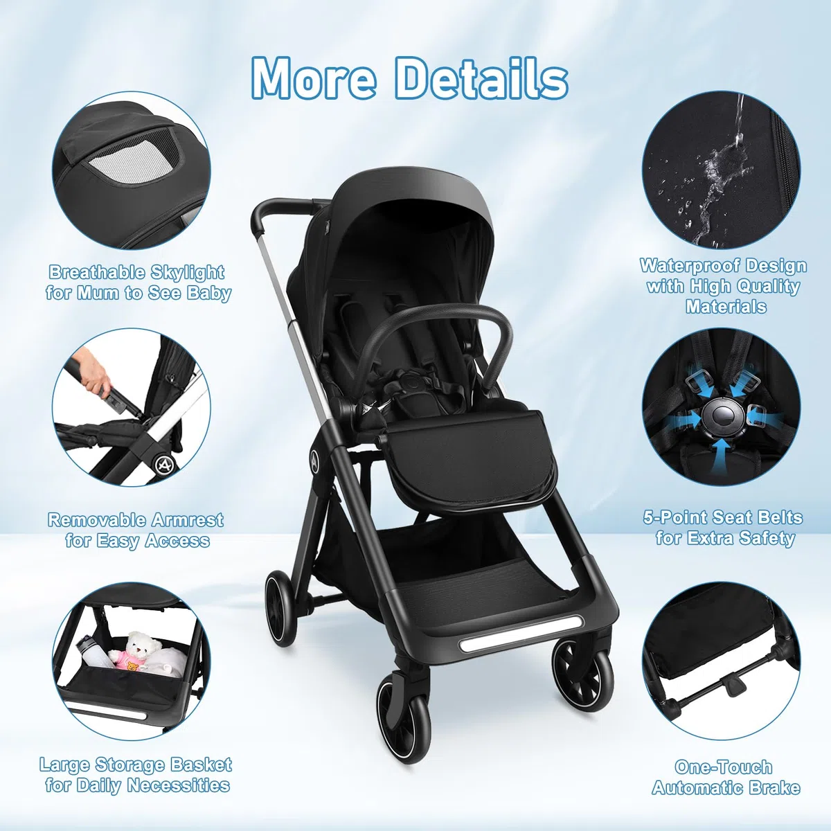Poussette Réversible Pliable pour Bébé 0-3 Ans 4 Roues Amortisseurs Max 22 kg