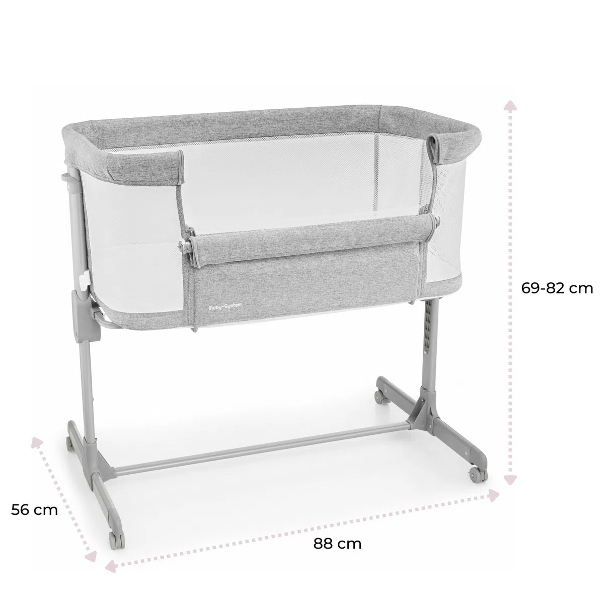 Lit Parapluie Bébé 3 en 1 Moby-System Luna avec Matelas, Cododo jusqu'à 9 kg, Hauteur Réglable 7 Niveaux