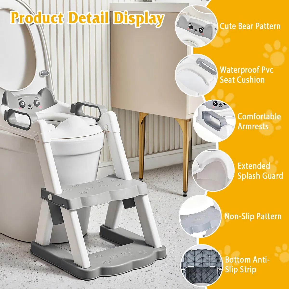Reducteur Toilette Enfant,2 en 1 Rehausseur Toilette Enfant,Pliable Réducteurs De Toilettes Avec Escalier,Réglable en Hauteur et Portable,Adapté aux Toilettes en Forme de V, U, O