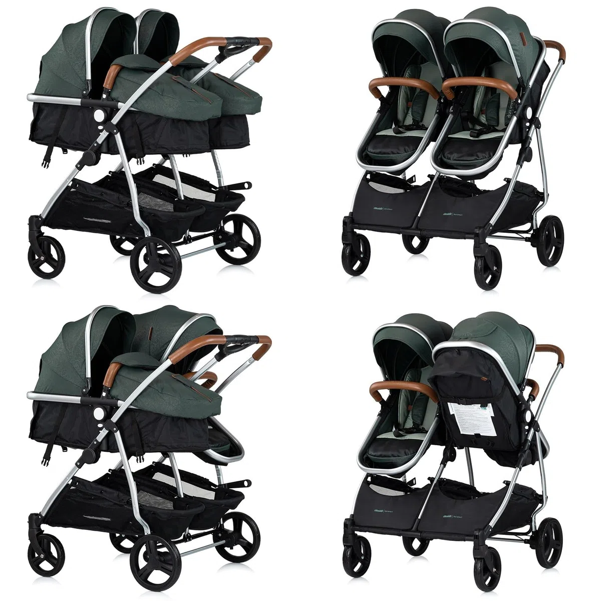 DUO SMART Poussette jumeaux ou enfants rapprochés largeur 79 cm Vert sans cosy
