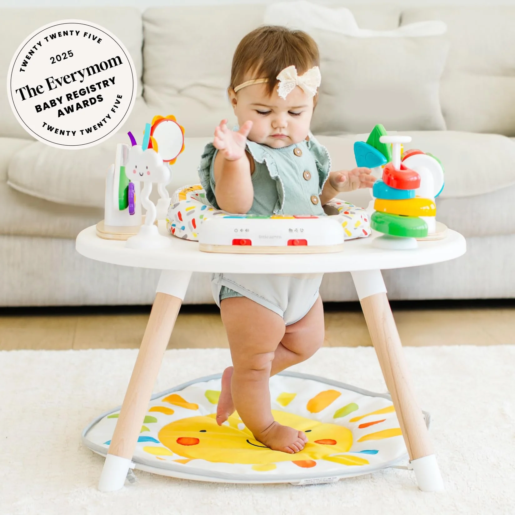 Move2Play Centre d'activités 4 en 1 pour bébé | Design inspiré de Montessori | 8 jouets interactifs | Temps du ventre, exersaucer, pull et table pour tout-petits | Indispensable pour bébé
