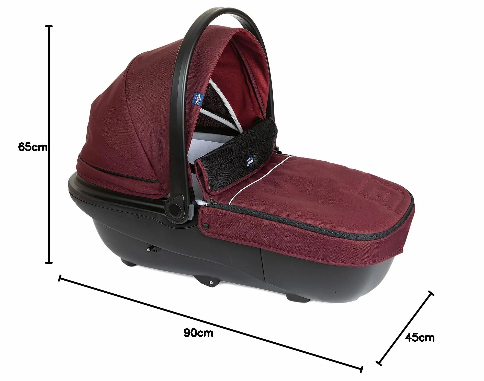Chicco Nacelle Activ3, grande nacelle rembourrée pour poussette Activ3, avec système de ventilation, dossier inclinable, pour les premiers jours de vie de bébé, Burgundy Powder