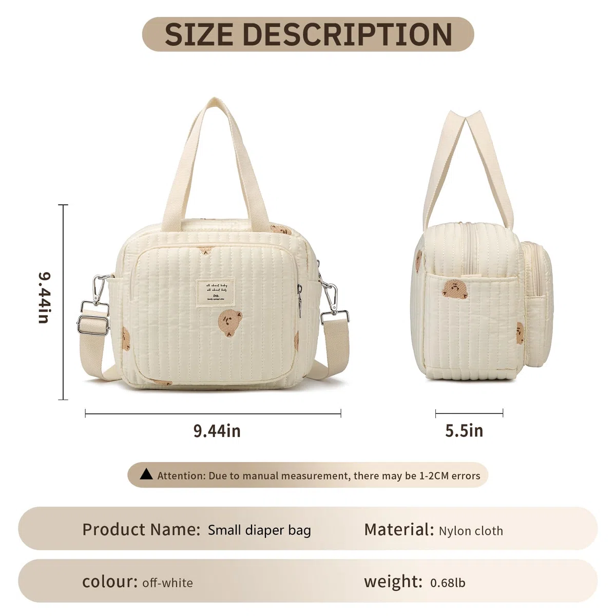 Petit sac à langer bandoulière 7 poches blanc cassé pour bébé