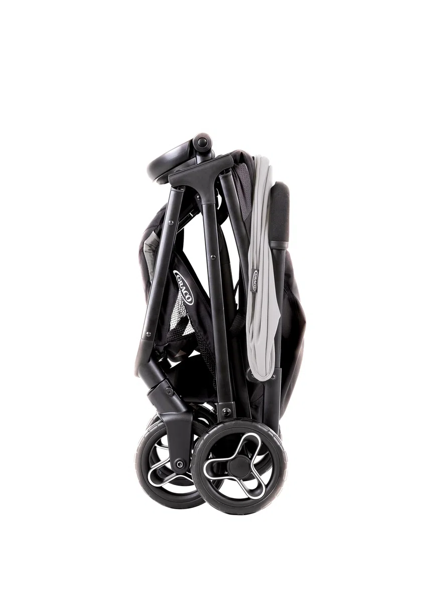 Graco Myavo Poussette de voyage légère avec pliage rapide, de la naissance à environ 4 ans (0-22 kg), se plie rapidement, tient debout une fois pliée, habillage pluie inclus, gris, Steeple Gray
