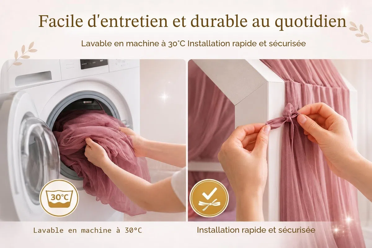 Baby Fancyroom Ciel de lit cabane Enfant Rose 360 cm – Baldaquin pour lit Maison Fille avec Guirlande à Pompons