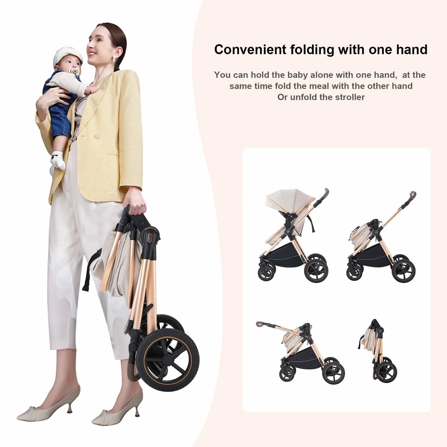 Compact Combined Stroller 3 in 1 High Landscape Quadruple Folding Baby Stroller 0-4 Years (D2 Purple, H2-D)