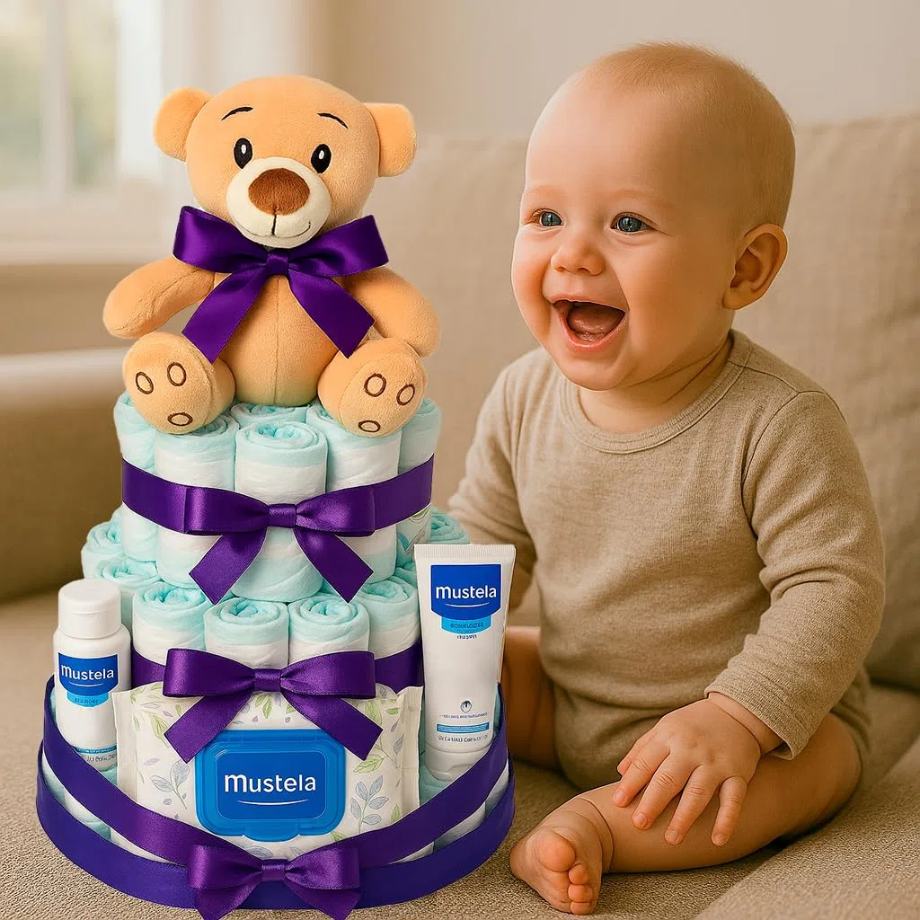 Mustela Gâteau De Couches Taille 2 Coffret Cadeau Naissance Fille Garçon Mixte Bébé