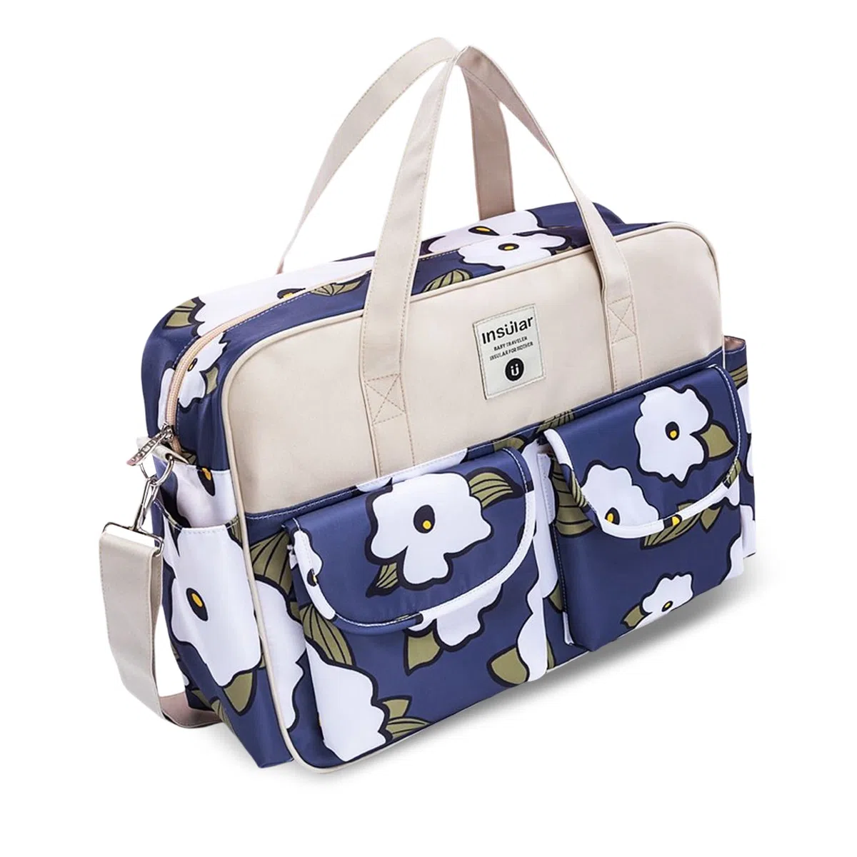 SONARIN Sac à Langer Grande Capacité pour Bébé - Sac de Maternité Multifonction (Fleurs Blanches)