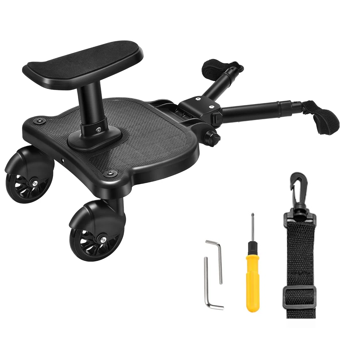 Planche Poussette Universelle,FNRIDS Skate Poussette Universelle, Portable Kiddy Boards,avec Sangle de Suspension,Rotation à 360,Planches à Roulettes pour bébé pour Enfants de 2 à 6 Ans (25kg) (noir)