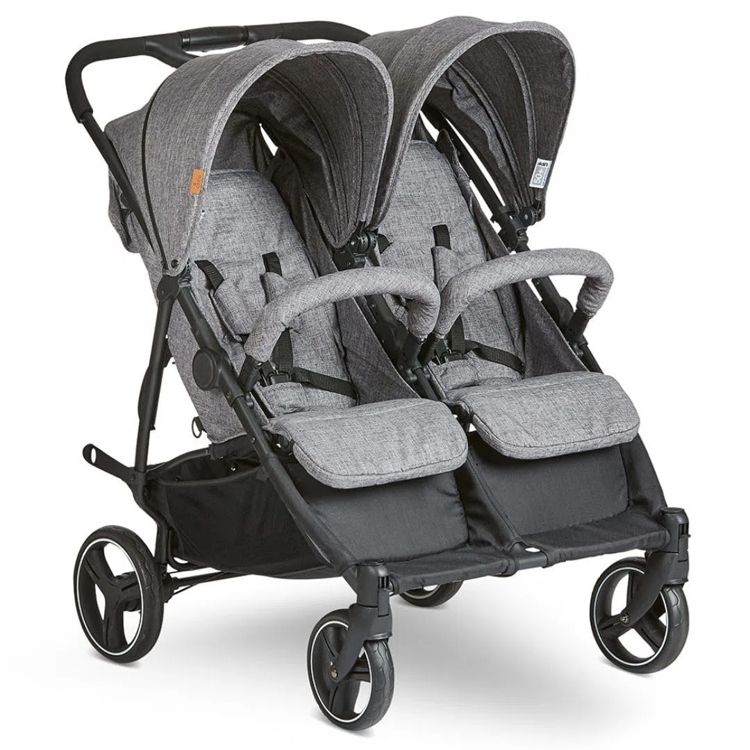 ABC Design Poussette Double Twin Circle – Légère, Maniable, Compacte pour Jumeaux et Frères & Sœurs, Fonction Allongée, Pliage facile, Housse Pluie – Gris Chiné