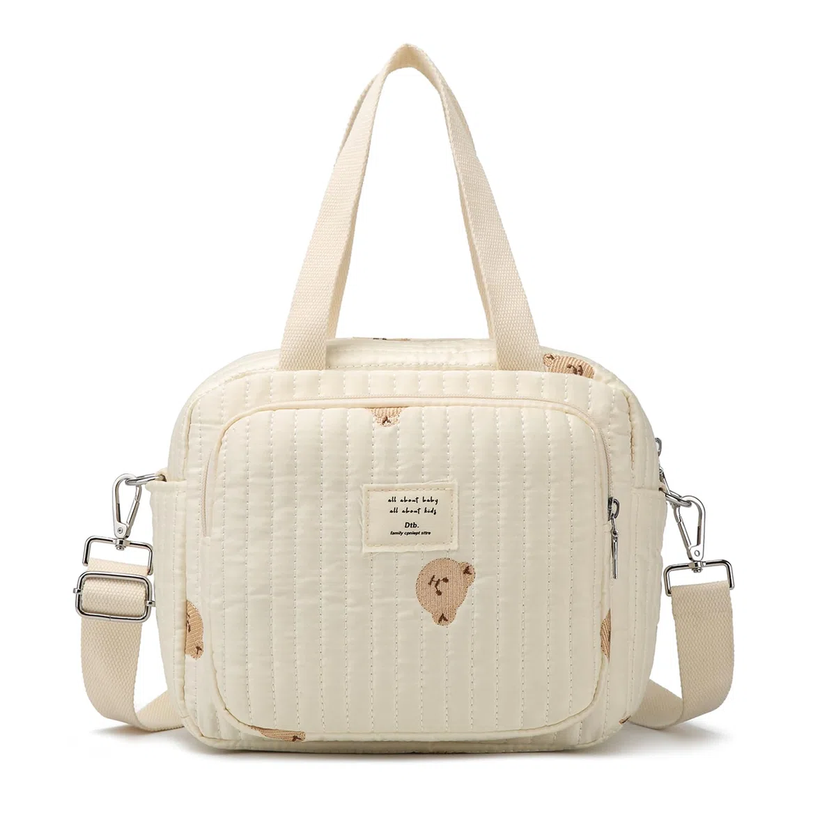 Petit sac à langer bandoulière 7 poches blanc cassé pour bébé