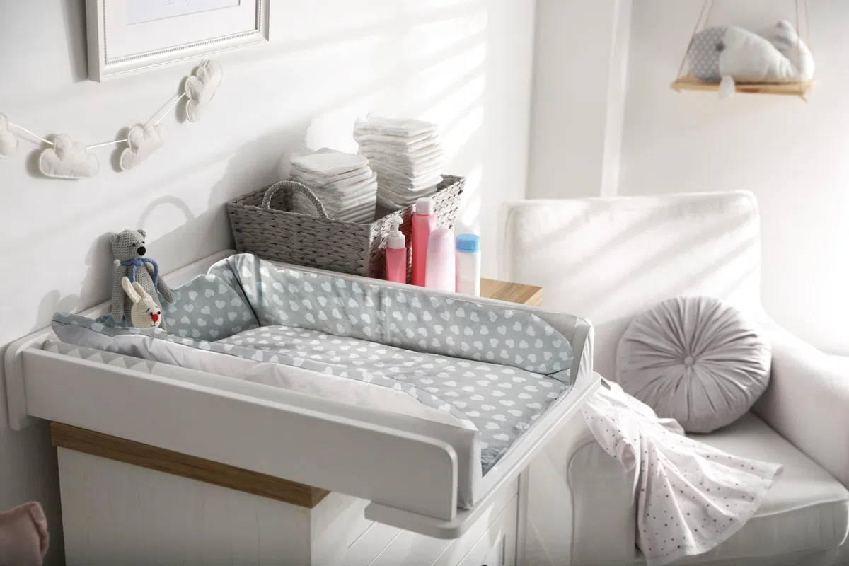 Balbina Matelas à langer, en coton, doux, lavable, 60 x 70 cm, motif cœurs, beige