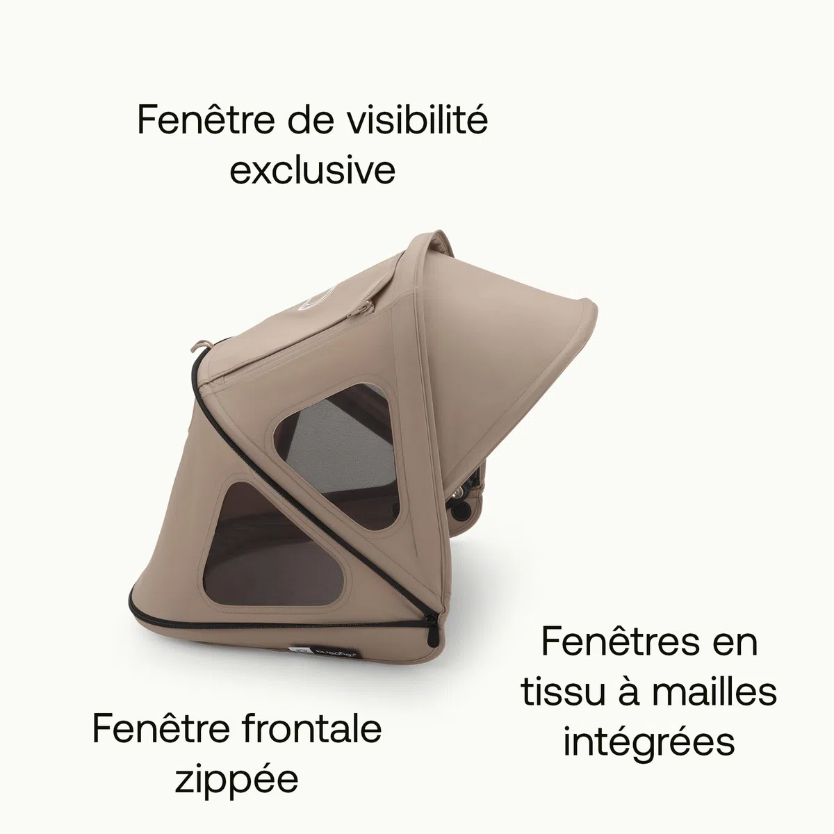 Bugaboo Dragonfly Breezy Solufflet, Extensible pour une protection complète et une protection solaire optimale, Desert Taupe