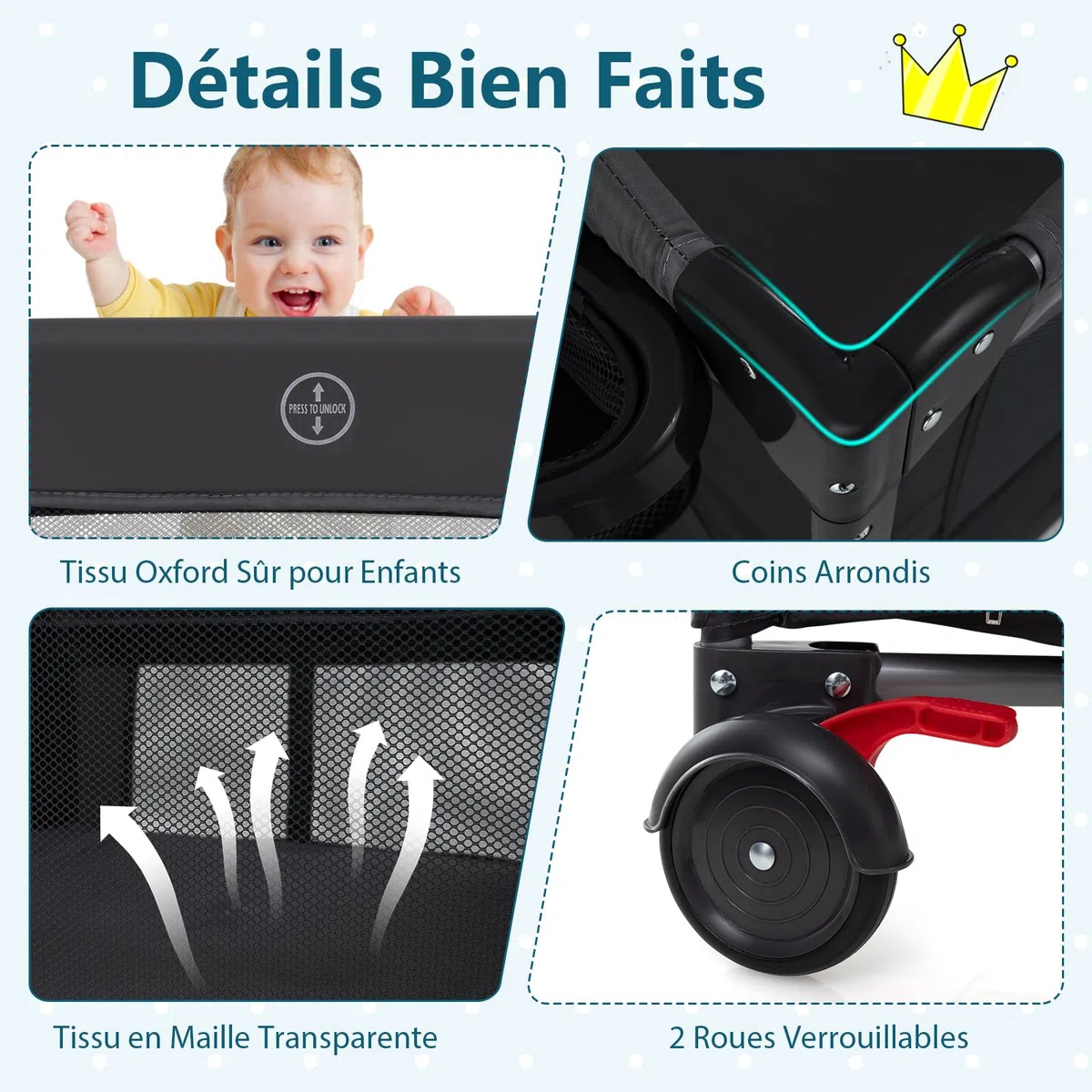 COSTWAY 5 en 1 Lit Parapluie Bébé avec Matelas Moustiquaire Table à Langer, Lit de Voyage Hauteurs Réglables, Charge Max 15kg 0-3 Ans
