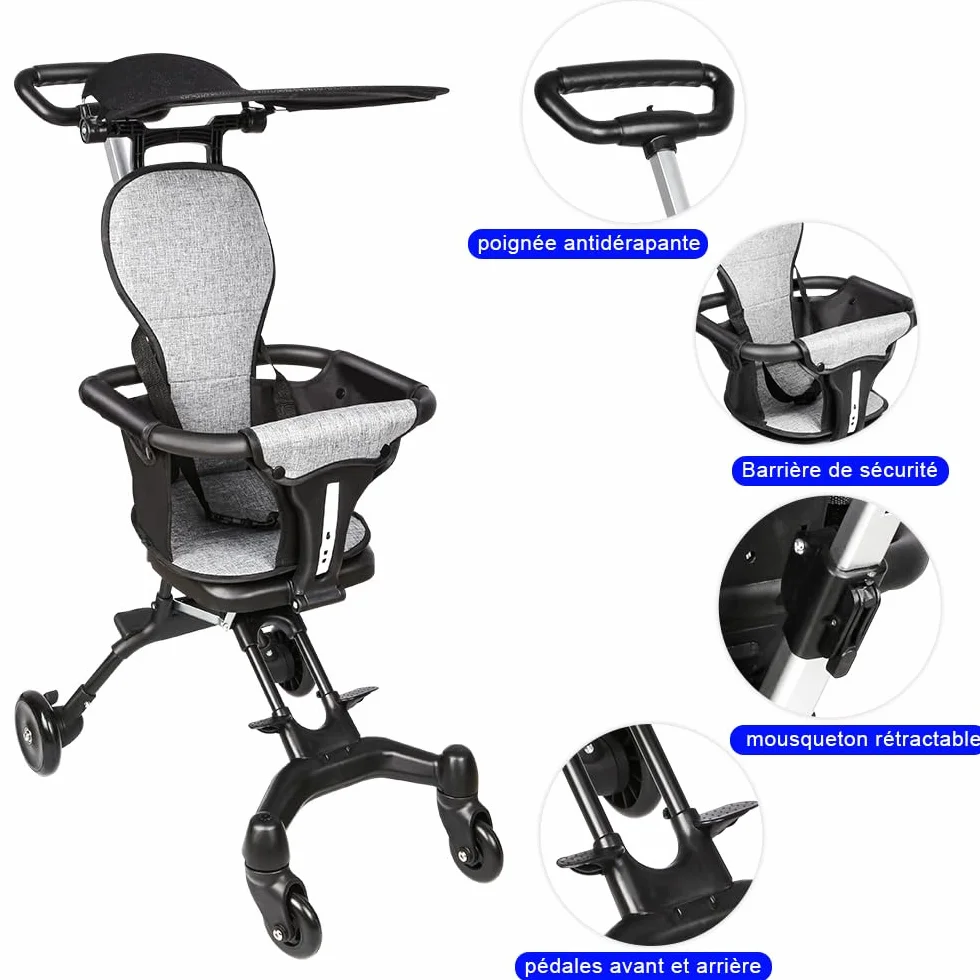 OHMG Poussette canne compacte 0-25kg Pliable,Dossier inclinable Poussette compacte & légère Poussette voyage Accessoires Bébé Nouveau né Enfant Baby stroller