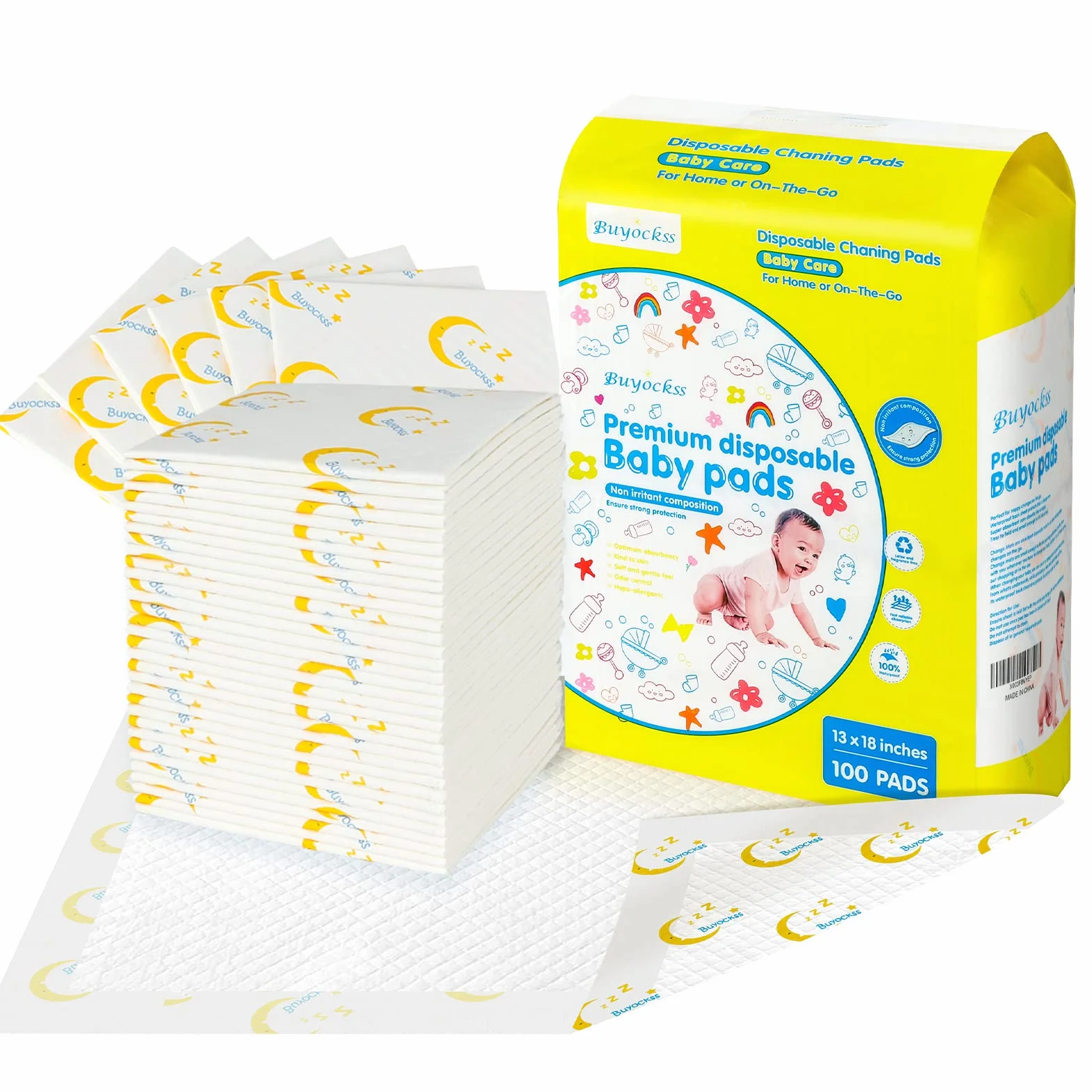 Lot de 100 alèses à Langer jetables pour bébé - Absorption Rapide - Doux, Respirant, imperméable - Anti-Fuite - 33 x 45,7 cm