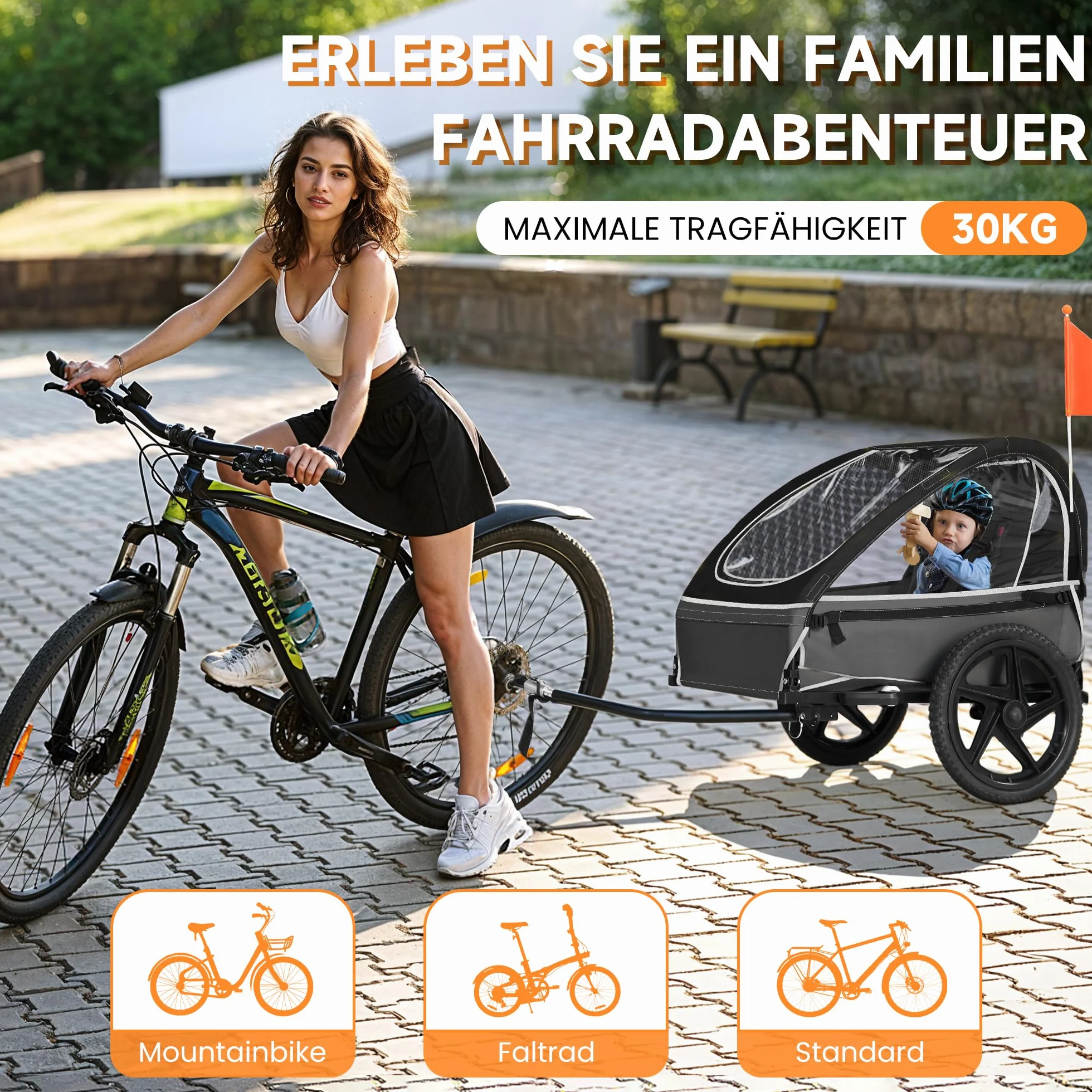 Remorque vélo enfant 1-2 enfants siège ergonomique pliable pneus pneumatiques sacs rangement