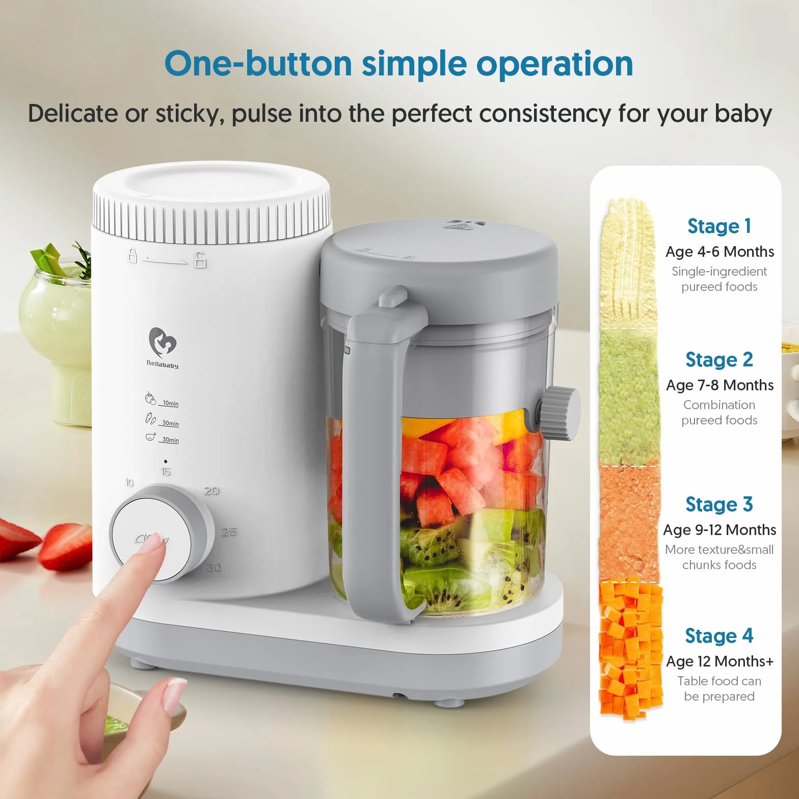 Robot Cuiseur Mixeur Bébé, Cuiseur Vapeur Bebe avec Panier à Vapeur Réversible, Opération Facile à un Bouton et Grande Ouverture pour un Nettoyage Facile Baby Food Precessor